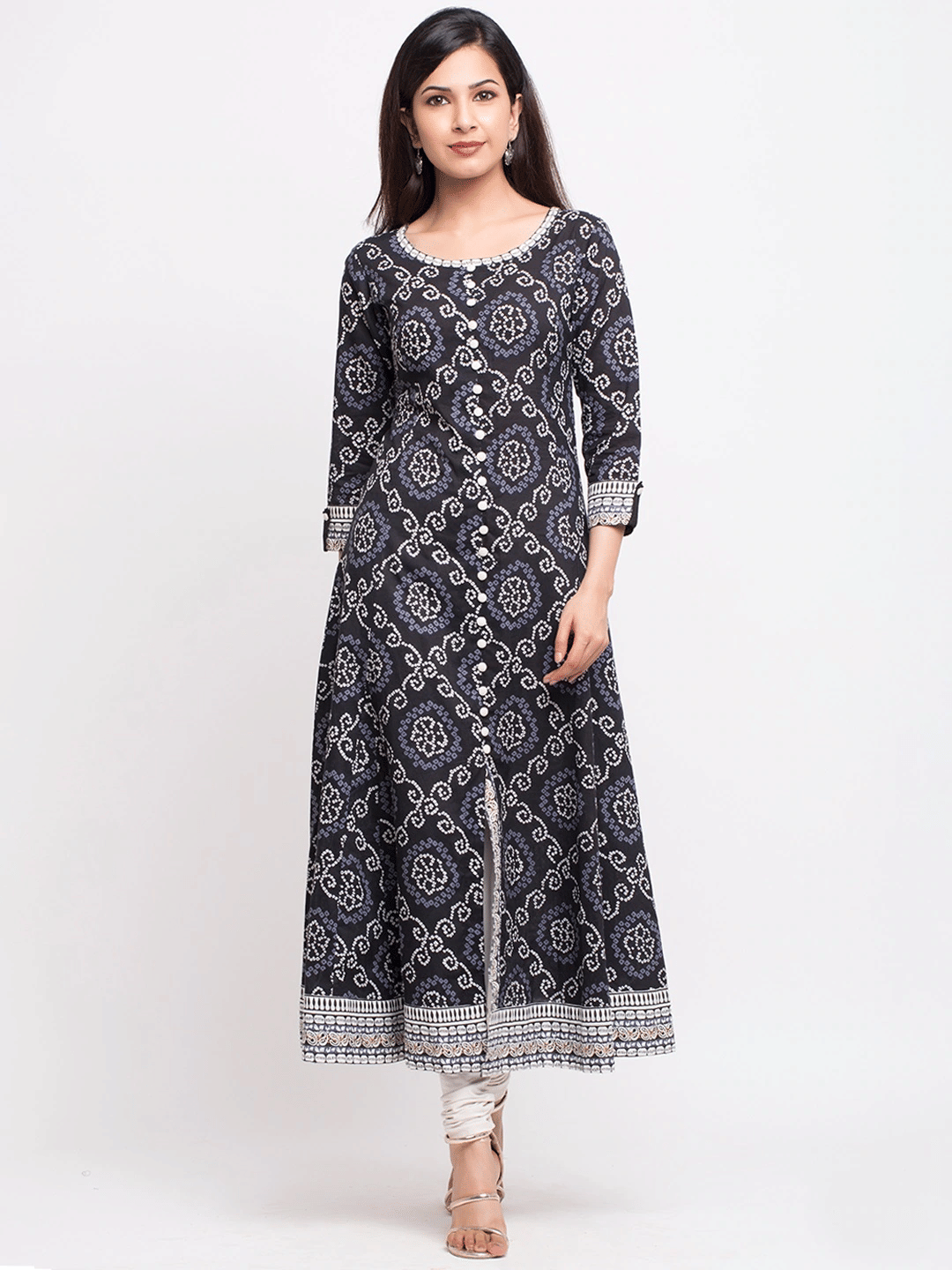 Yash Gallery Cotton Printed Front Slit Women's Kurti - Black ( Pack of 1 ) Yash Gallery Cotton Printed Front Slit Women's Kurti - Black ( Pack of 1 )