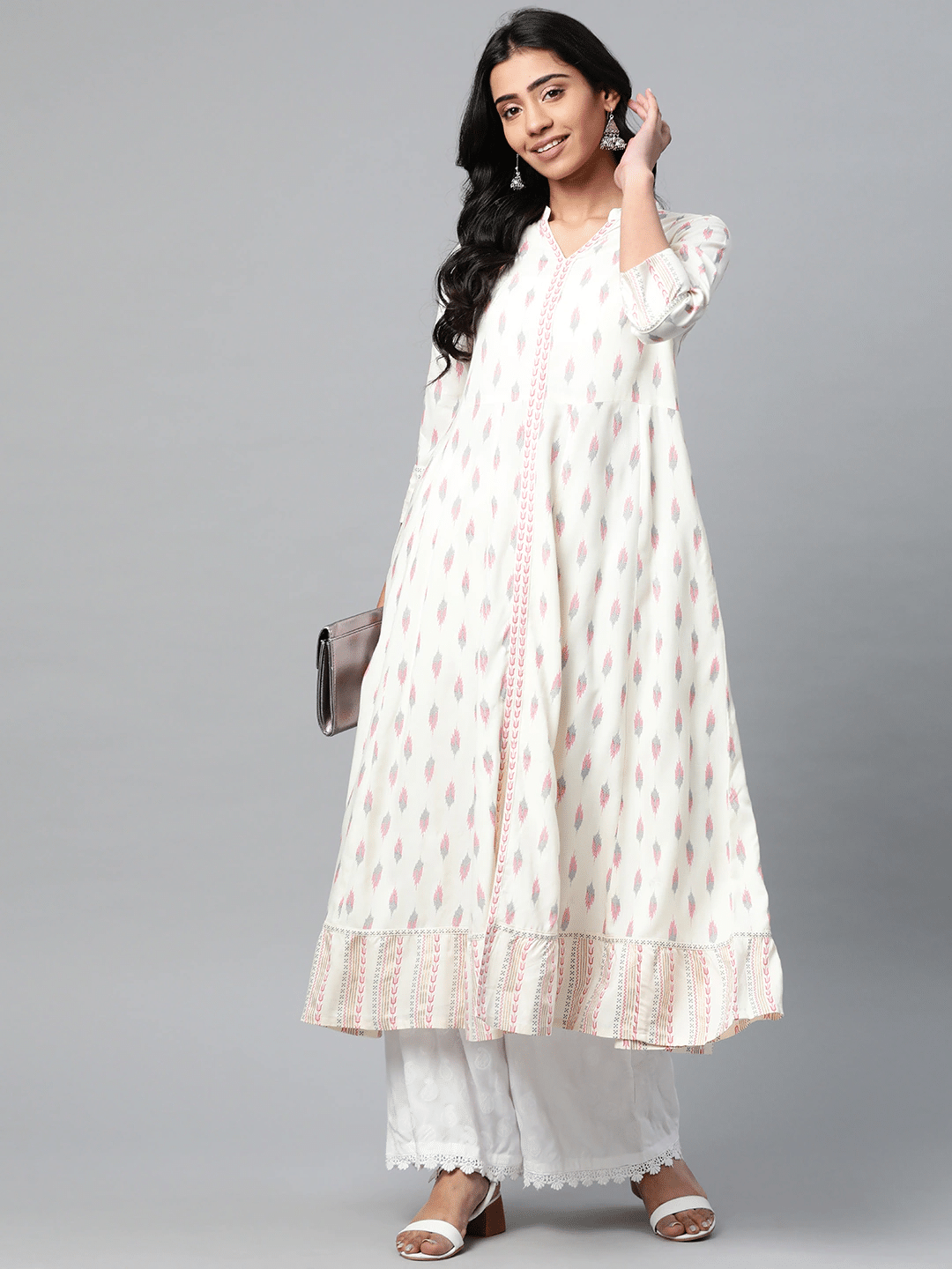 Yash Gallery Rayon Printed Anarkali Women's Kurti - White ( Pack of 1 ) Yash Gallery Rayon Printed Anarkali Women's Kurti - White ( Pack of 1 )