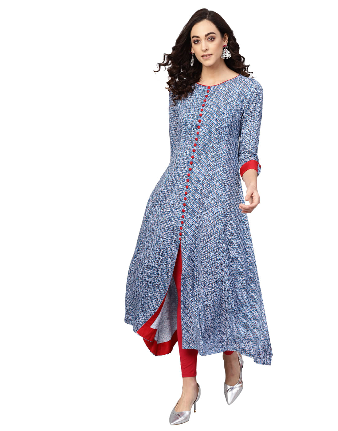     			Yash Gallery Rayon Printed Front Slit Women's Kurti - Blue ( Pack of 1 )