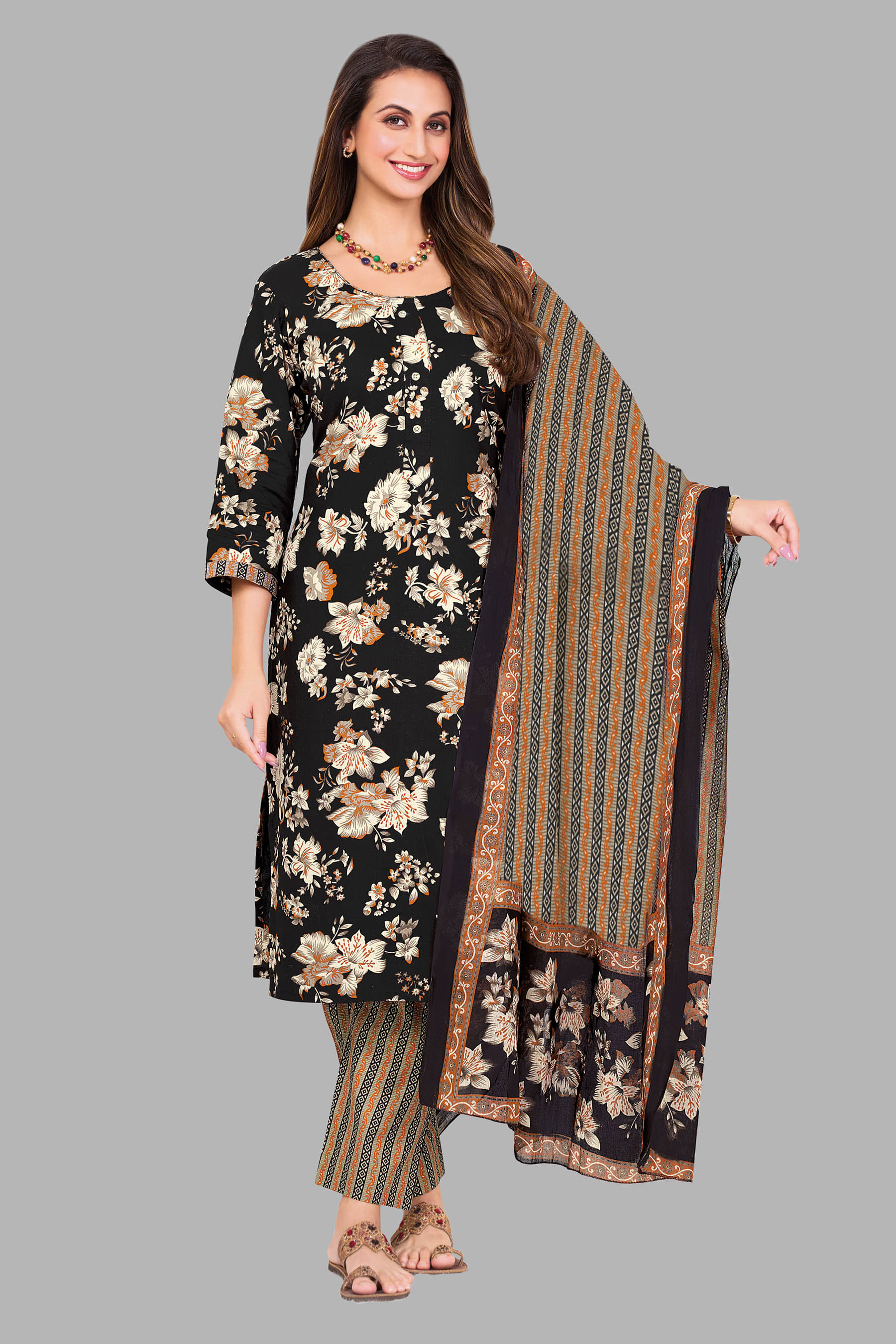 shree jeenmata collection Cotton Printed Kurti With Pants Women's Stitched Salwar Suit - Black ( Pack of 1 ) shree jeenmata collection Cotton Printed Kurti With Pants Women's Stitched Salwar Suit - Black ( Pack of 1 )