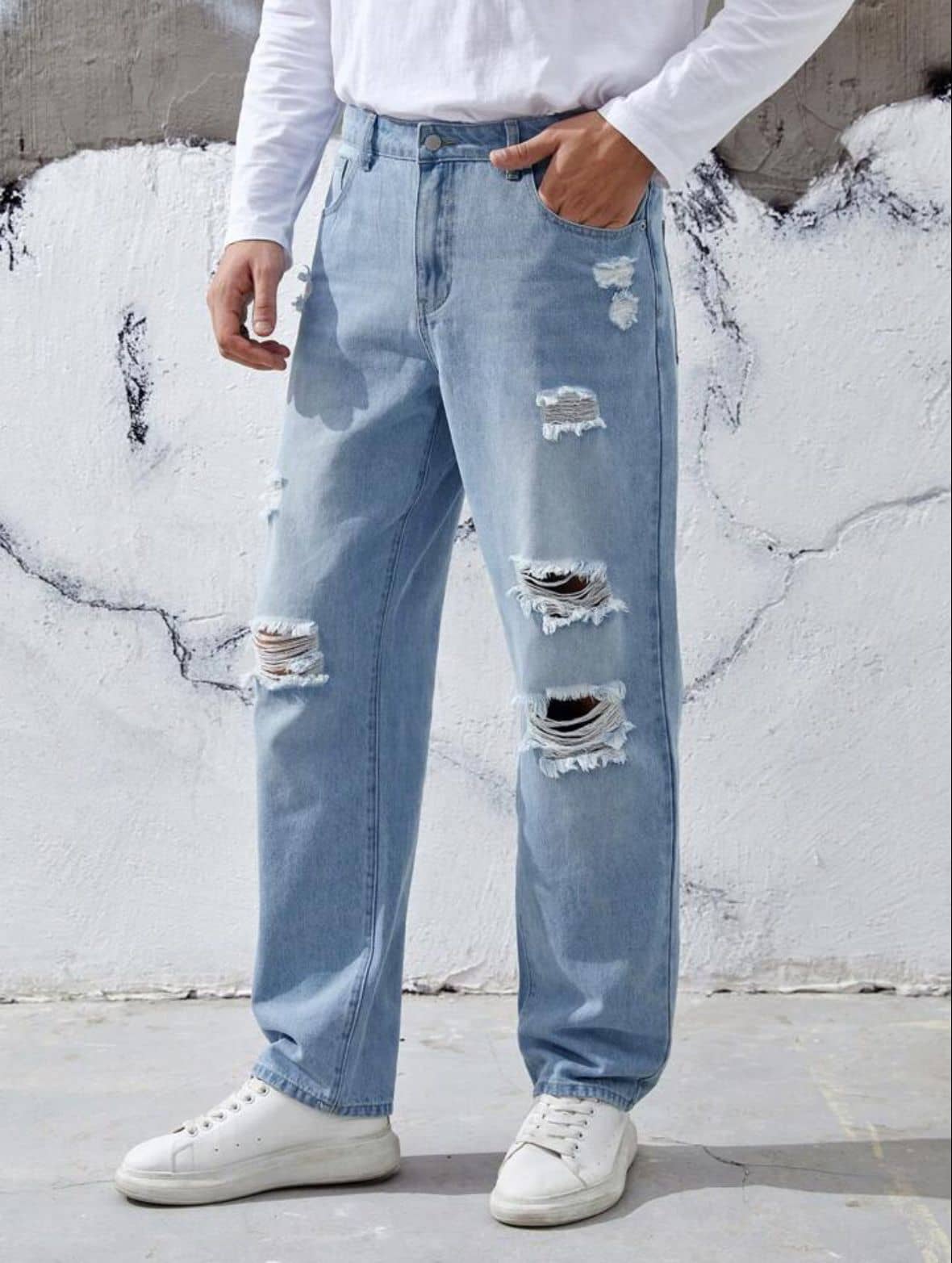 ARBIA FUNKI Straight Distressed Men's Jeans - Light Blue ( Pack of 1 ) - Jeans | Buy online on ZillyBuy