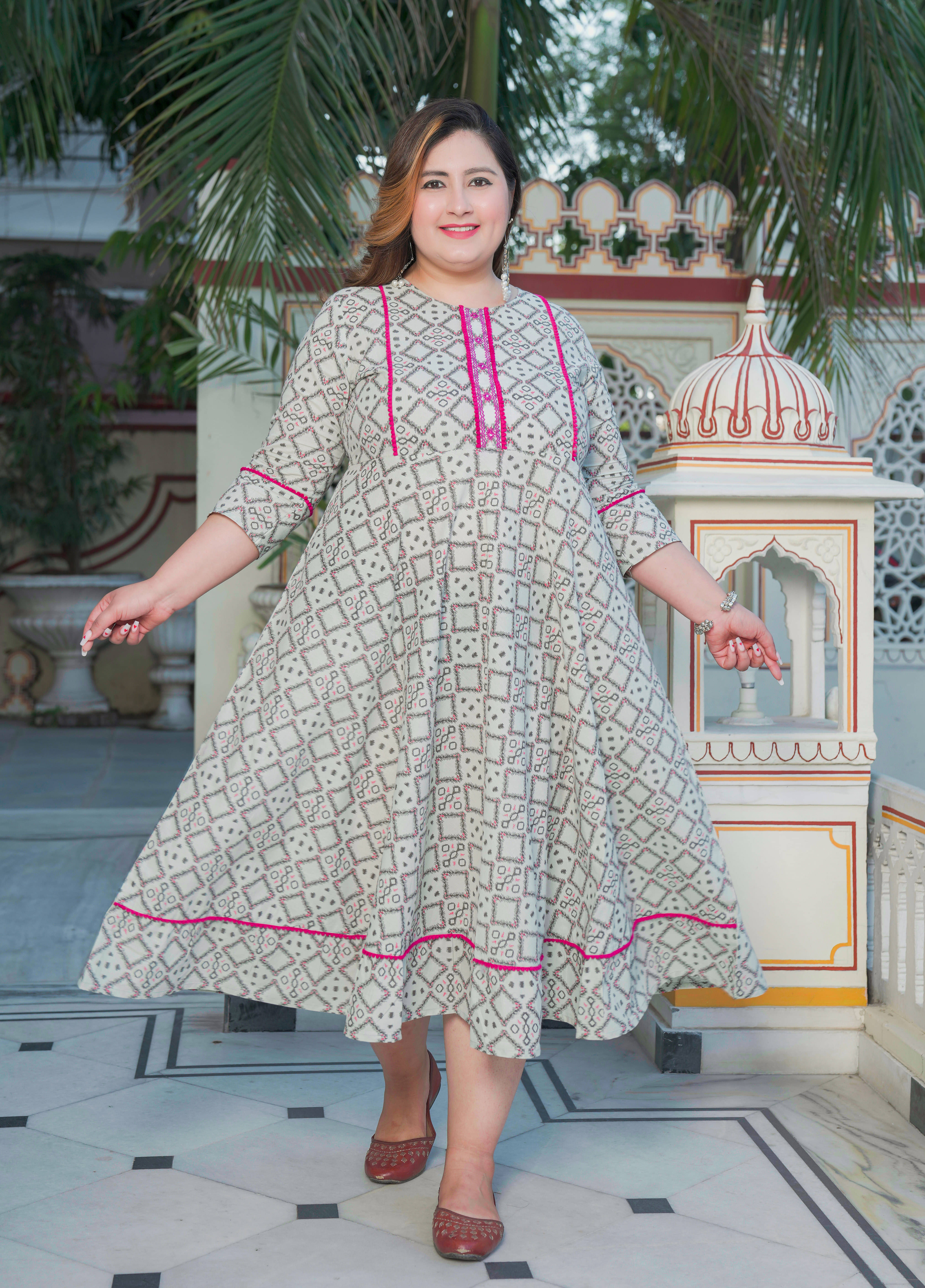     			Akiko Women Cotton Printed Fit & Flare Dress ( Multicolor )