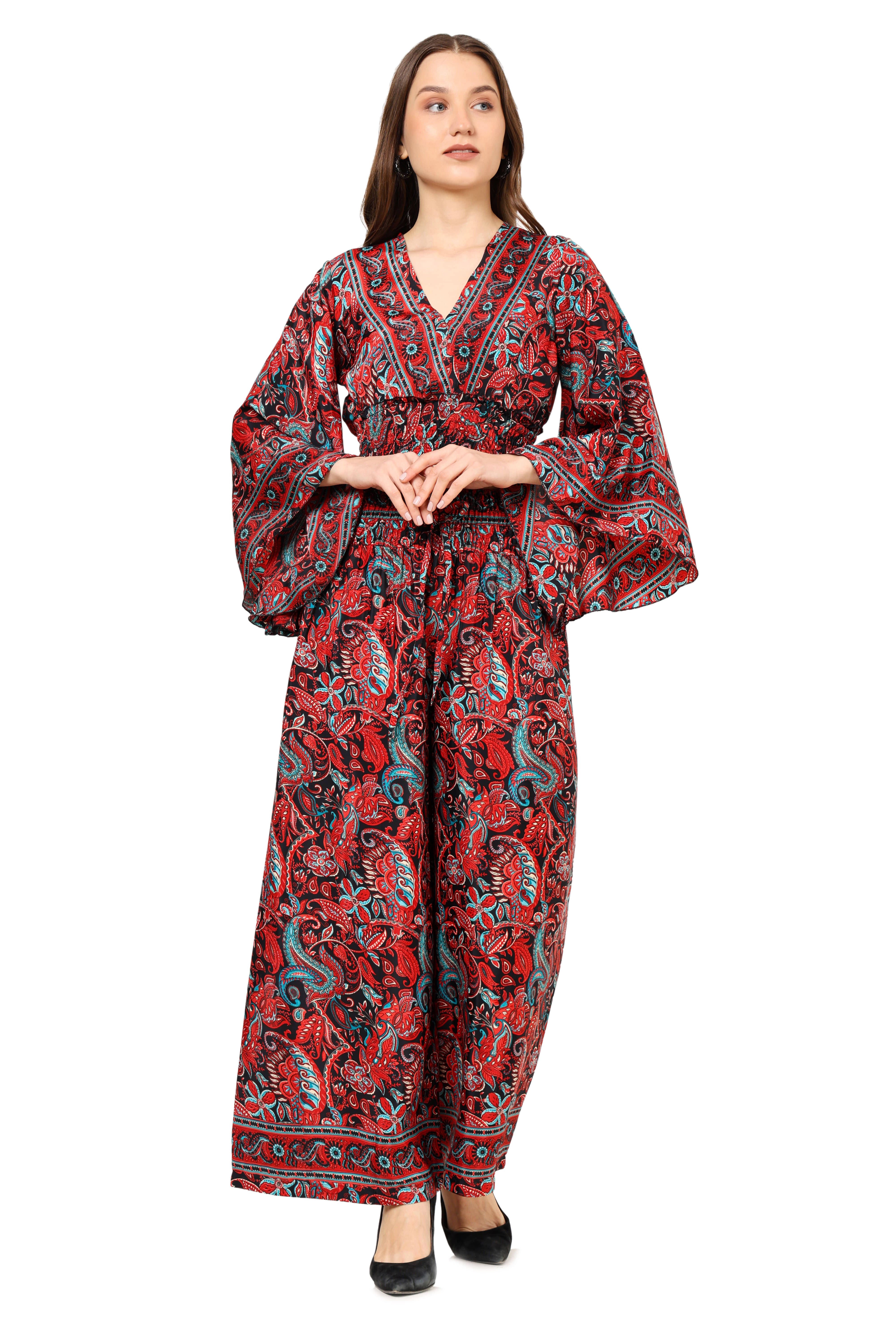     			Akiko Women Printed Top With Palazzos Co-Ord Set ( Red )