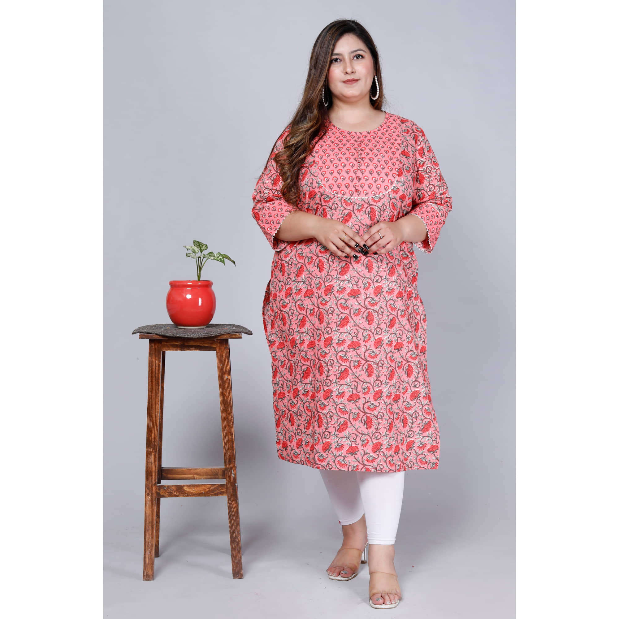 Avnii Cotton Printed Straight Women's Kurti - Peach ( Pack of 1 ) - Kurtis, Tunics | Buy online on ZillyBuy
