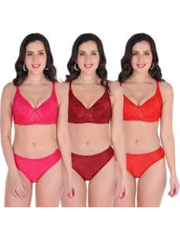     			Bodytonic Pack of 3 Cotton Women's Bra & Panty Set ( Pink,Red,Maroon )
