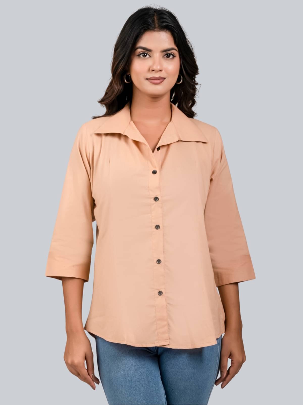 FABISHO Women Solid Cotton Blend Shirt ( Peach ) FABISHO Women Solid Cotton Blend Shirt ( Peach )