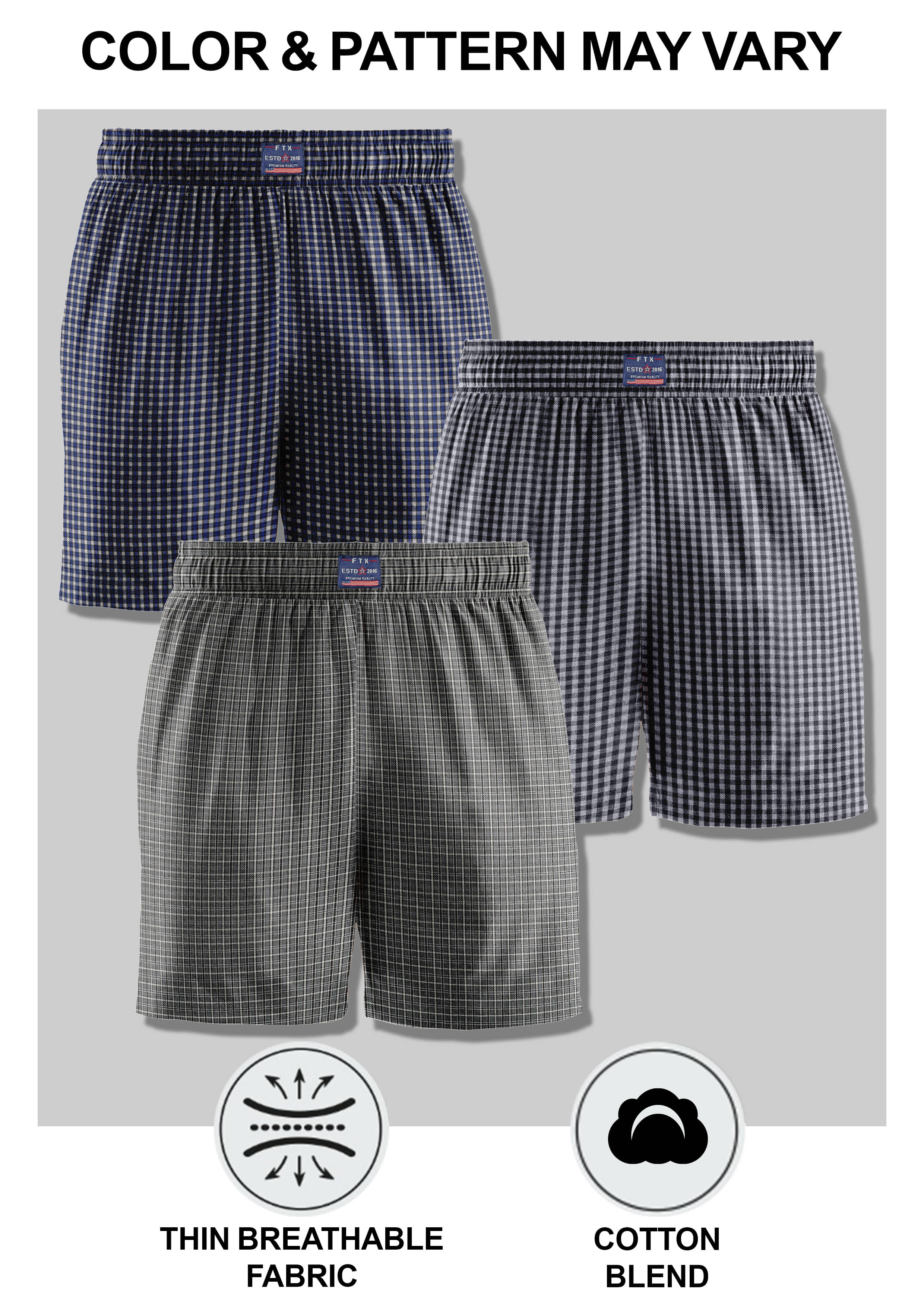 FTX Pack of 3 Cotton Blend Boxers For Men's ( Blue )