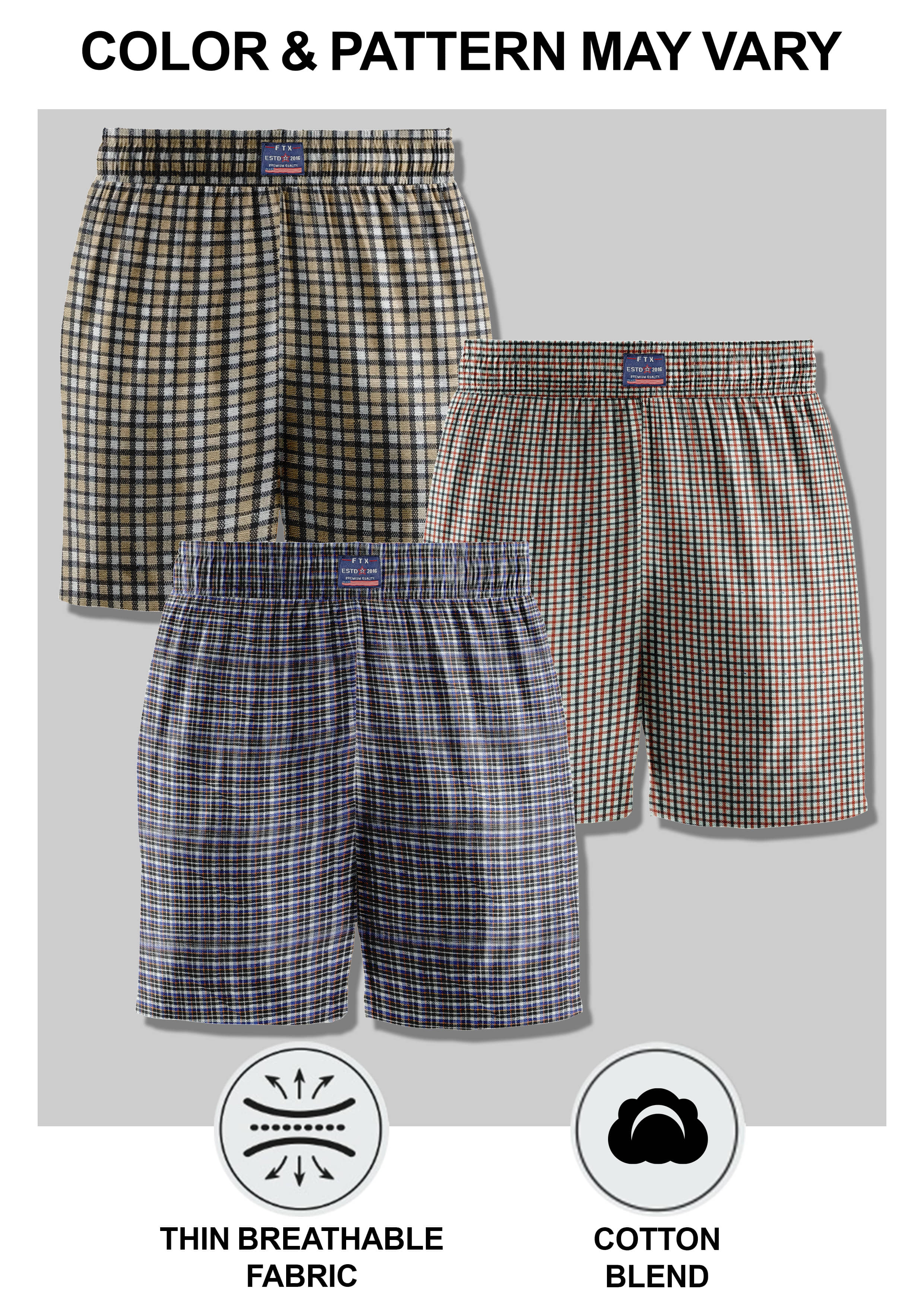 FTX Pack of 3 Cotton Blend Boxers For Men's ( Beige )