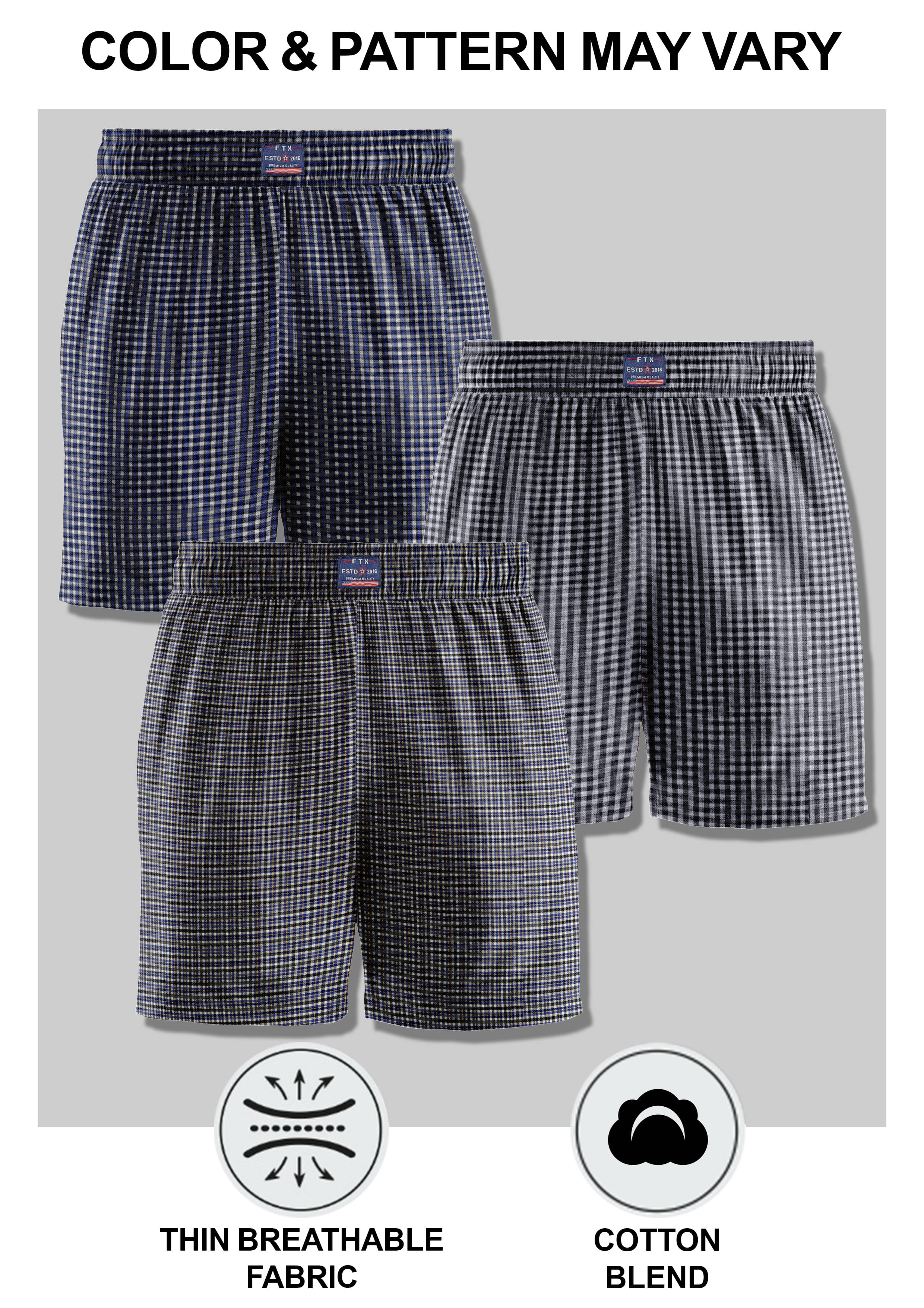 FTX Pack of 3 Cotton Blend Boxers For Men's ( Black ) FTX Pack of 3 Cotton Blend Boxers For Men's ( Black )