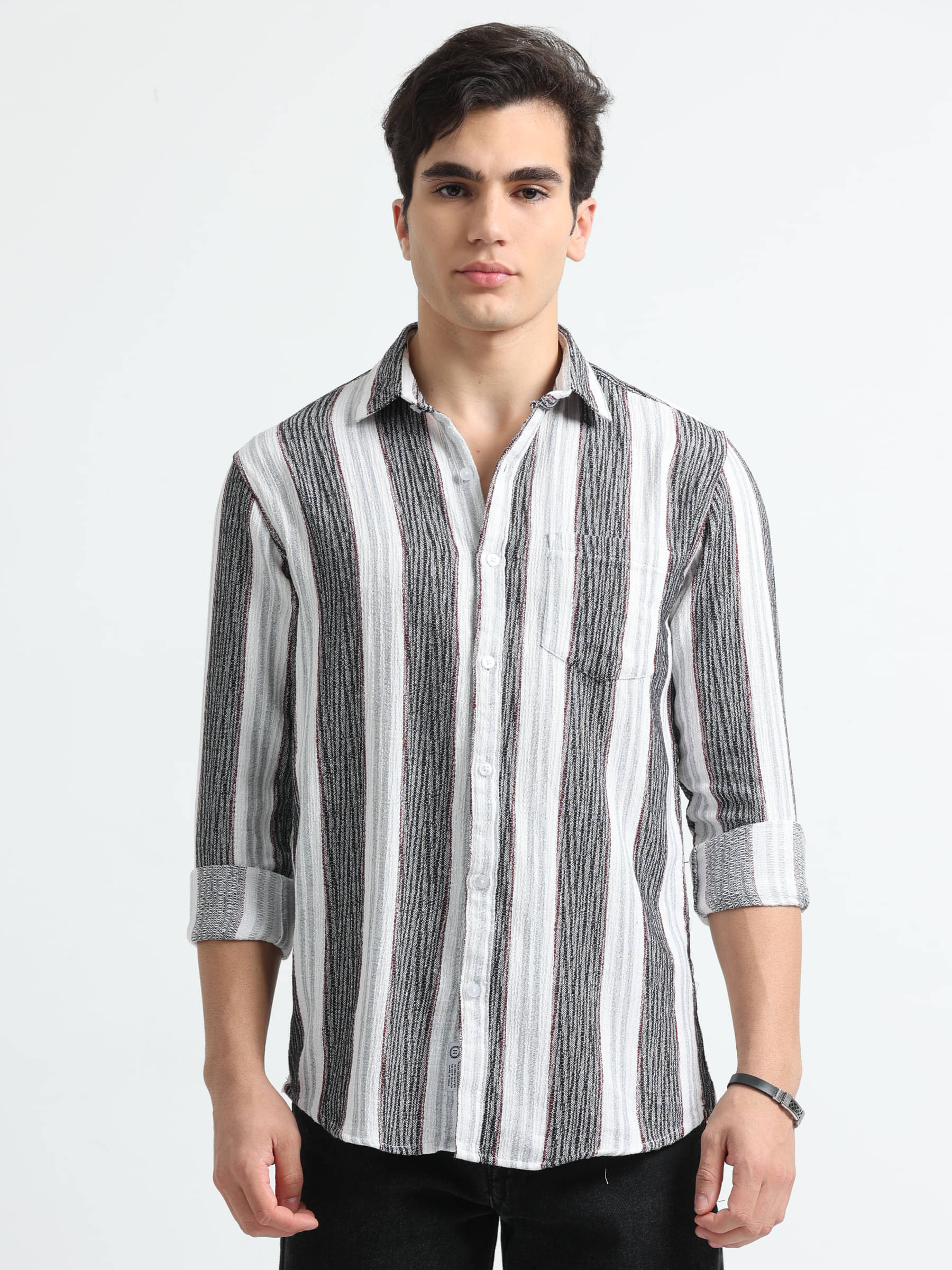 HETIERS Cotton Blend Regular Fit Striped Full Sleeves Men's Casual Shirt - Black ( Pack of 1 ) HETIERS Cotton Blend Regular Fit Striped Full Sleeves Men's Casual Shirt - Black ( Pack of 1 )