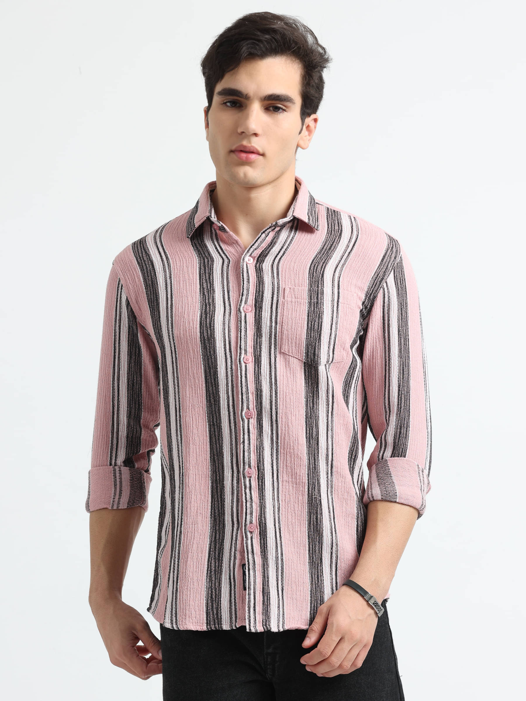 HETIERS Cotton Blend Regular Fit Striped Full Sleeves Men's Casual Shirt - Pink ( Pack of 1 ) HETIERS Cotton Blend Regular Fit Striped Full Sleeves Men's Casual Shirt - Pink ( Pack of 1 )