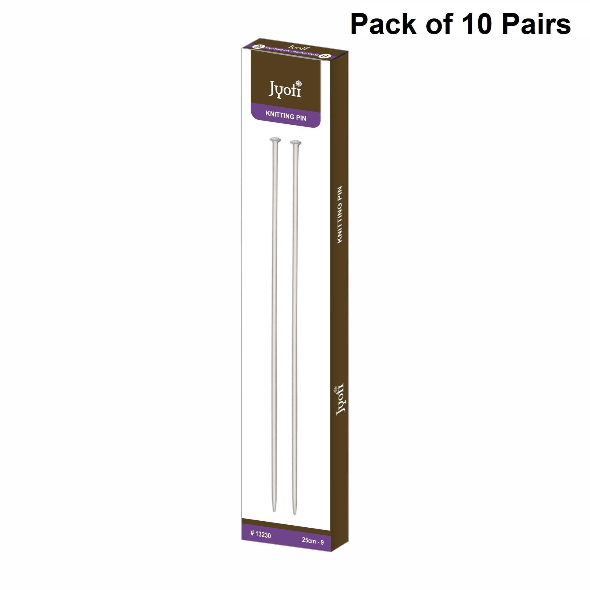     			Jyoti Knitting Pin - Aluminium (10 Pairs of Round Knob of 10 Inches / 25cm of Size 9), Crafting Weaving Pins, Round Blunt Yarn Needles, Used for Sweaters, Scarves, and Woolen Fabrics - Pack of 10 Pairs