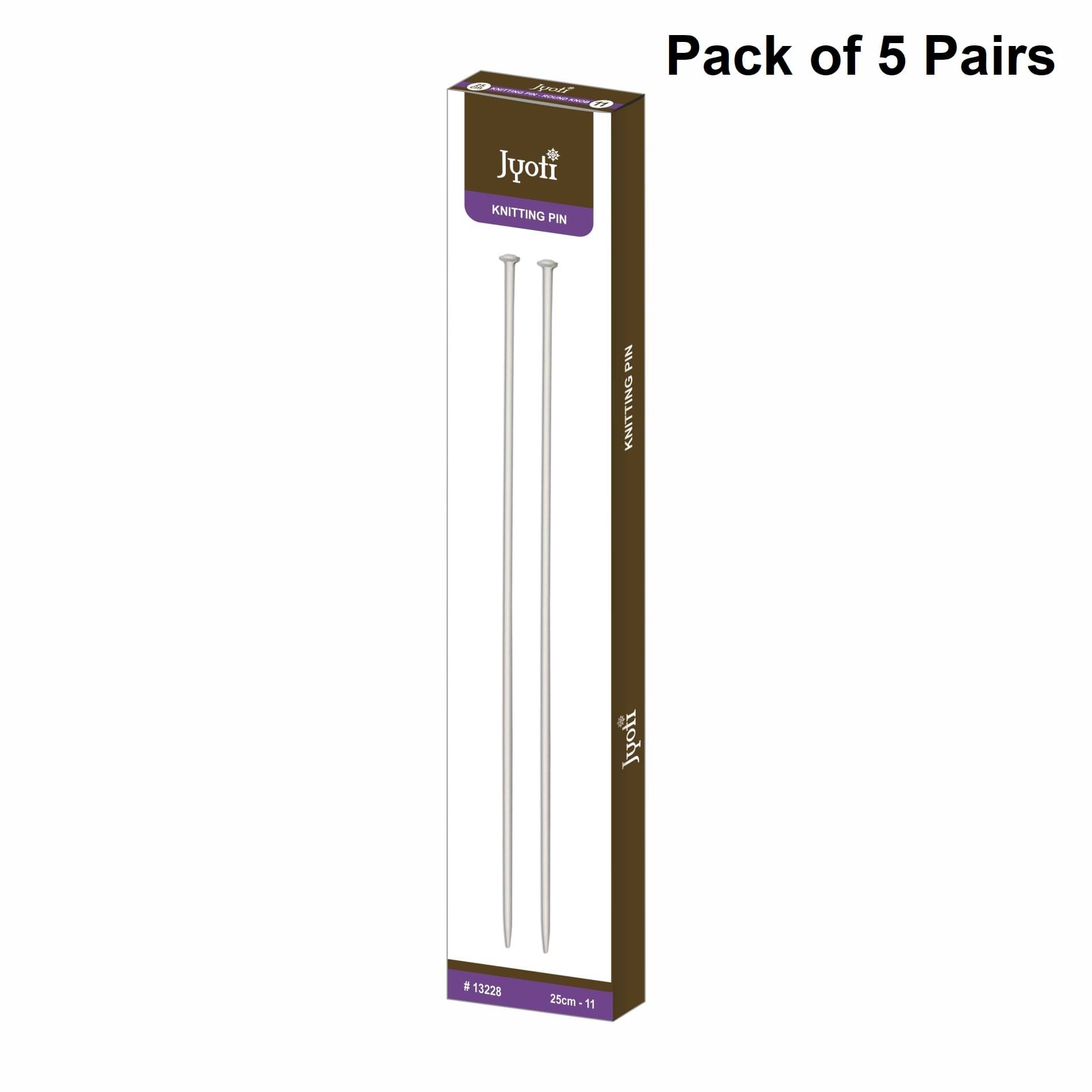     			Jyoti Knitting Pin - Aluminium (5 Pairs of Round Knob of 10 Inches / 25cm of Size 11), Crafting Weaving Pins, Round Blunt Yarn Needles, Used for Sweaters, Scarves, and Woolen Fabrics - Pack of 5 Pairs