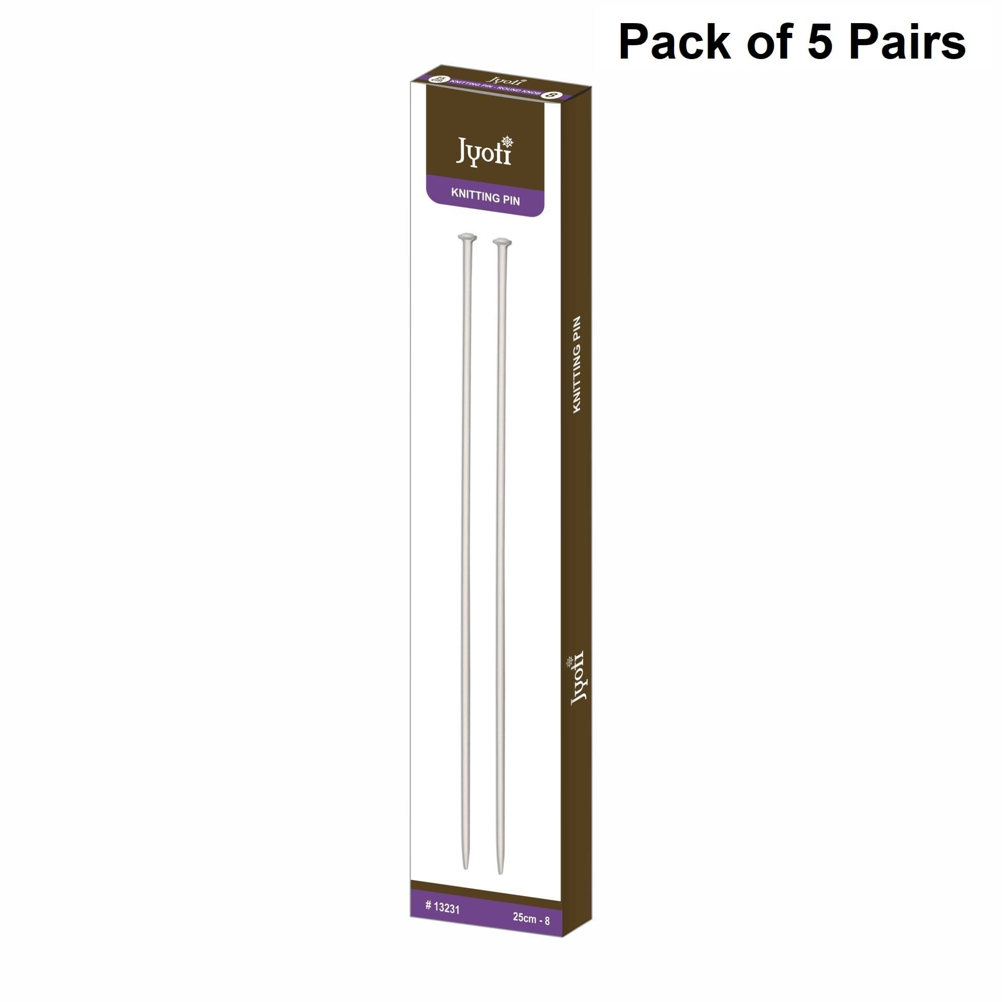    			Jyoti Knitting Pin - Aluminium (5 Pairs of Round Knob of 10 Inches / 25cm of Size 8), Crafting Weaving Pins, Round Blunt Yarn Needles, Used for Sweaters, Scarves, and Woolen Fabrics - Pack of 5 Pairs