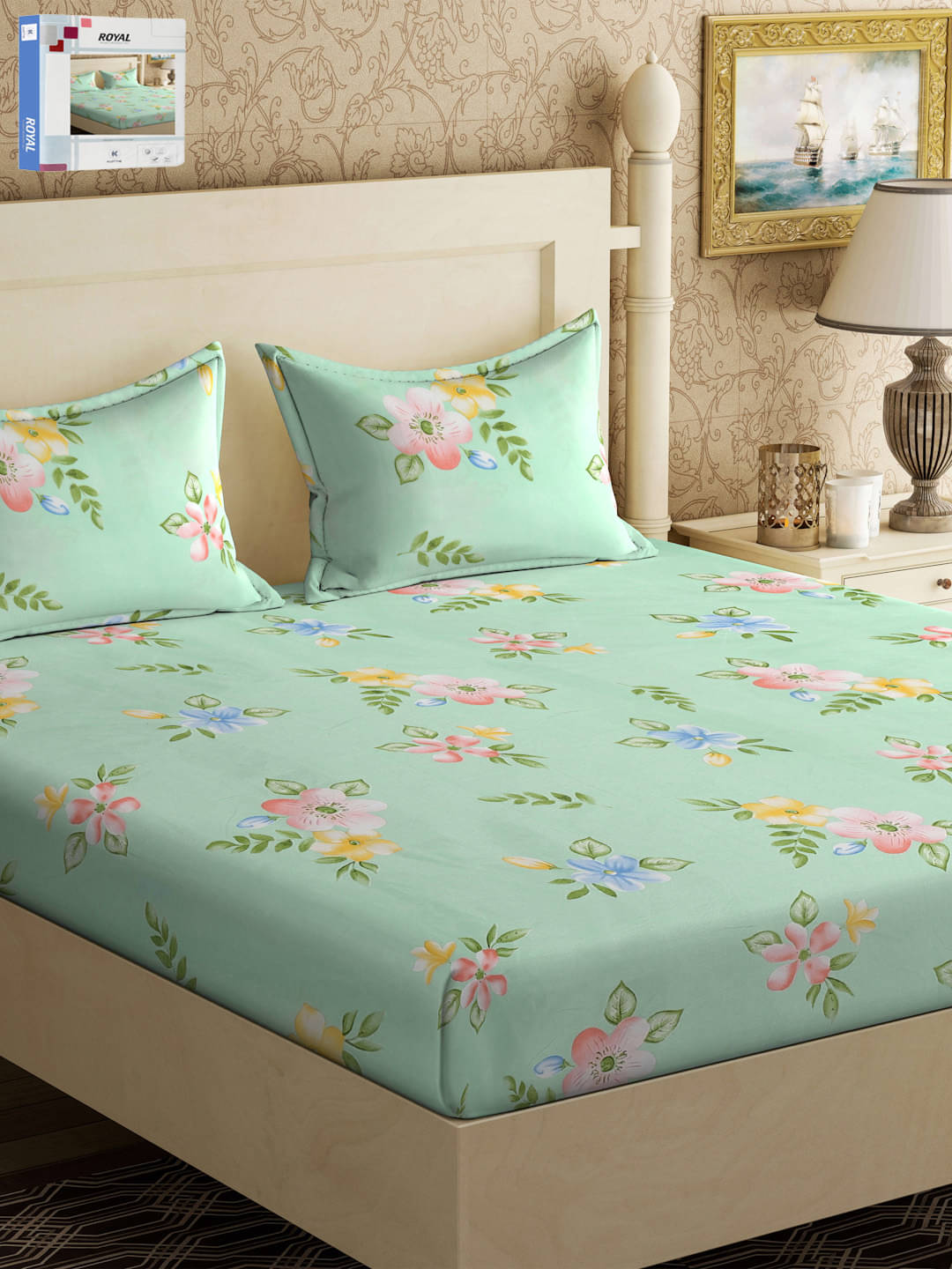     			Klotthe Poly Cotton 1 Double Bedsheet with 2 Pillow Covers ( Green )