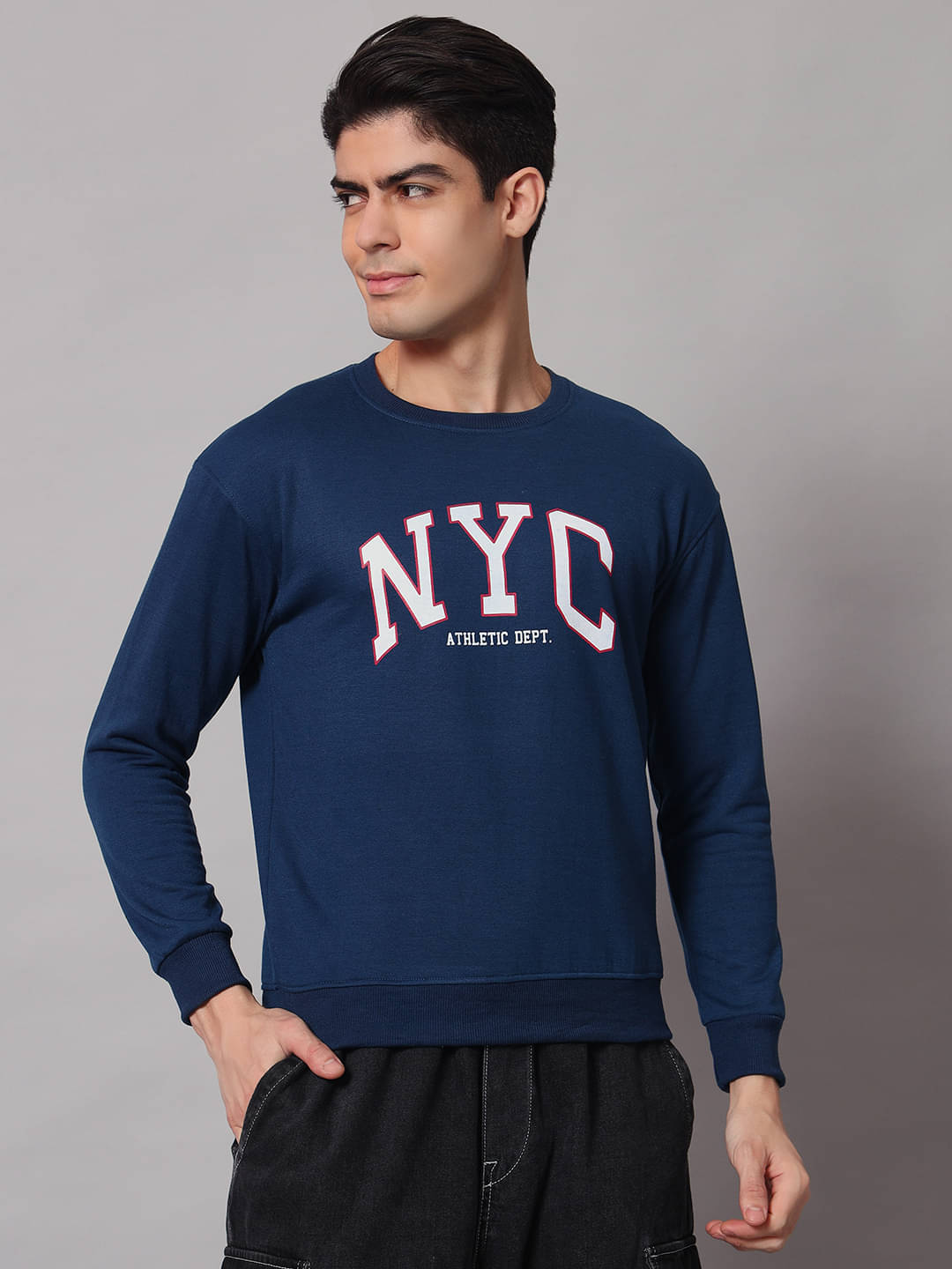     			OBAAN Fleece Round Neck Men's Sweatshirt - Blue ( Pack of 1 )