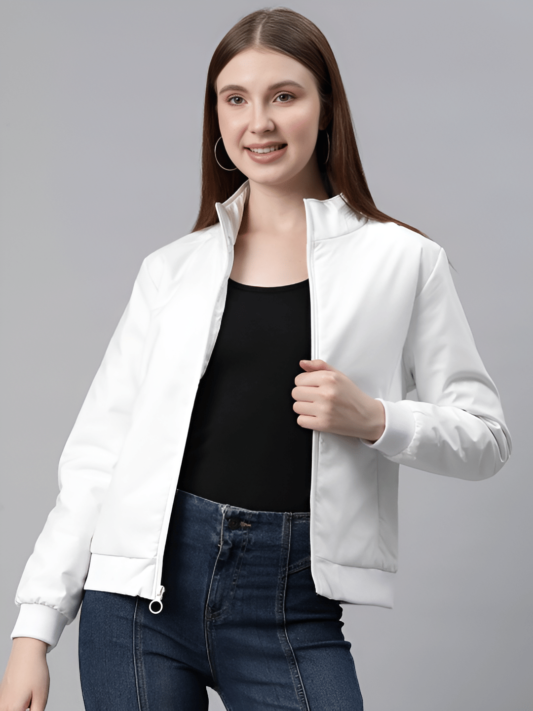 PLUS PARADISE Women Bomber Jacket ( White ) - Jackets & Coats | Buy online on ZillyBuy
