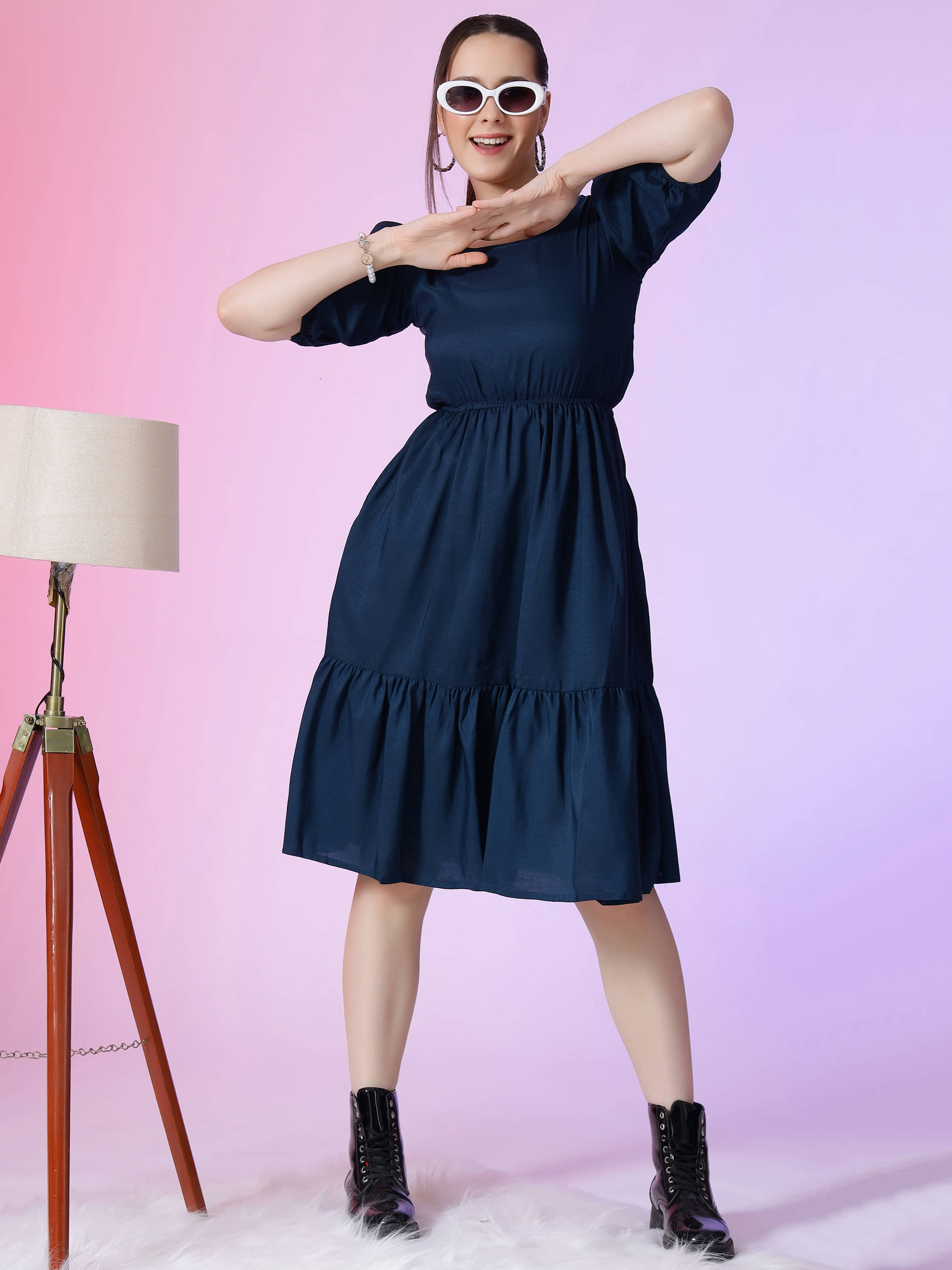     			RAIYANI FASHION Women Polyester Solid Fit & Flare Dress ( Blue )