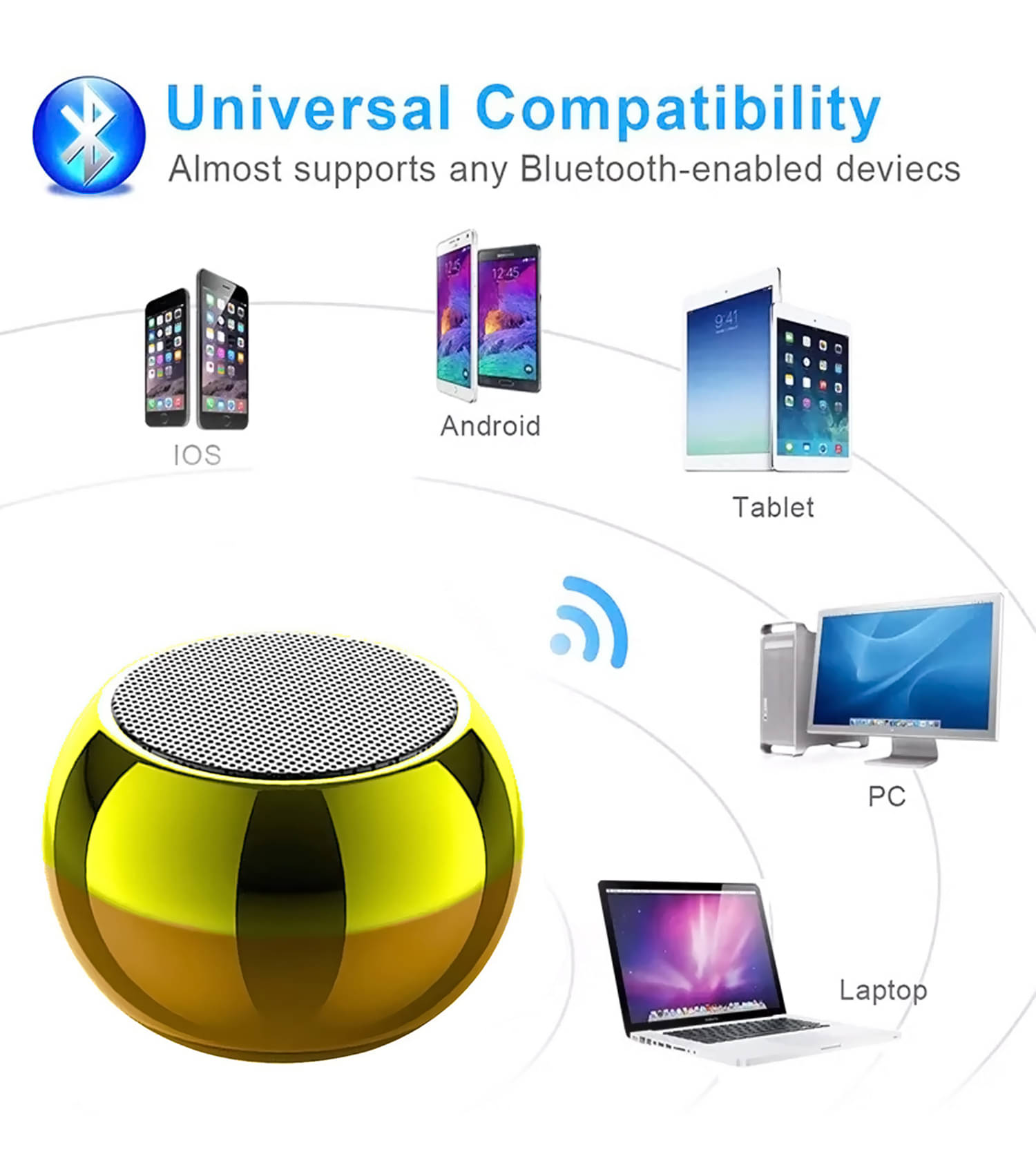     			Retailstore 4D Bass Mini 5 W Bluetooth Speaker Bluetooth v5.0 with Call function Playback Time 6 hrs Gold