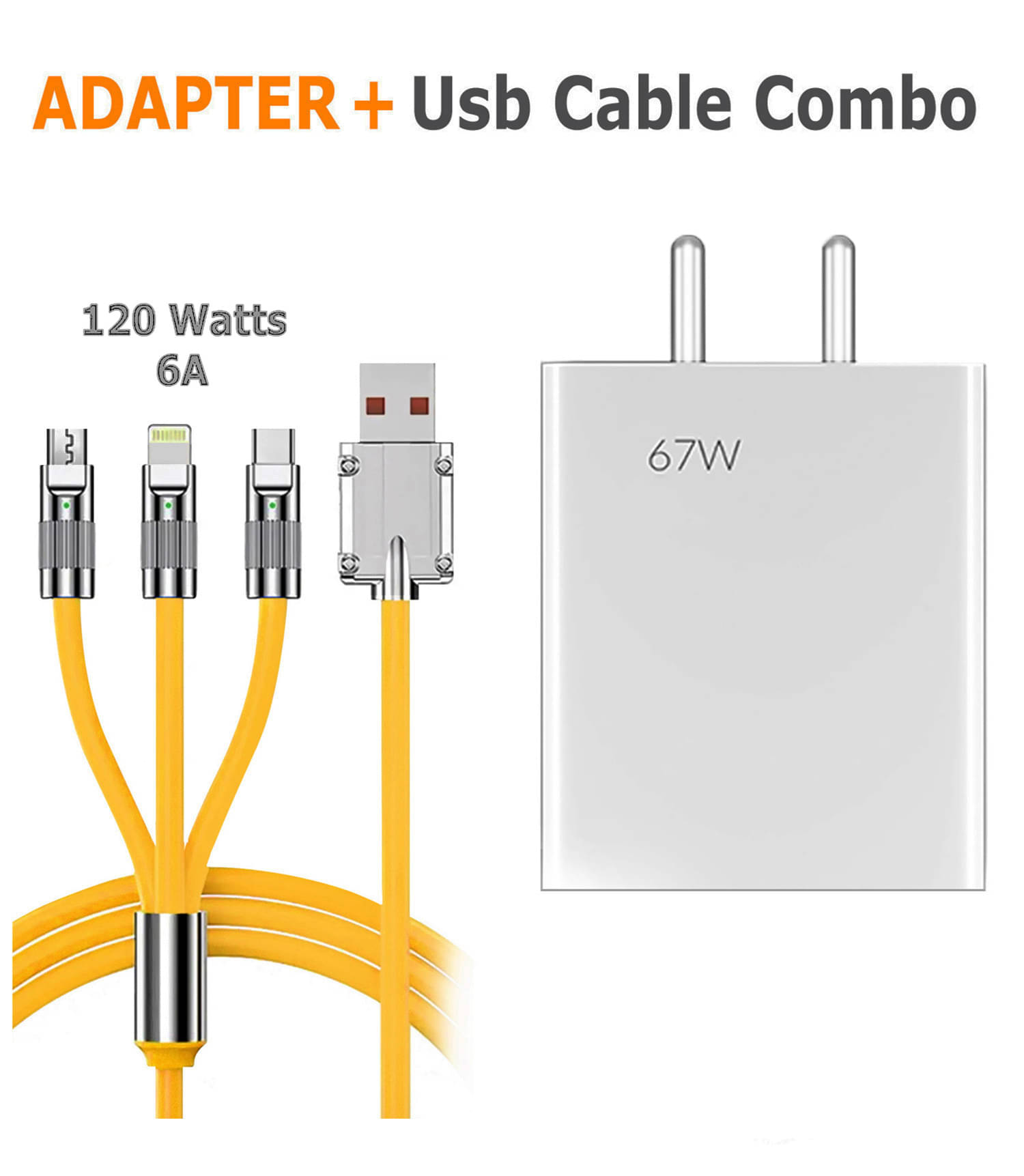     			Retailstore 67Watt Fast Charger with usb to 3-in-1 6AMP Charging cable Combo 1