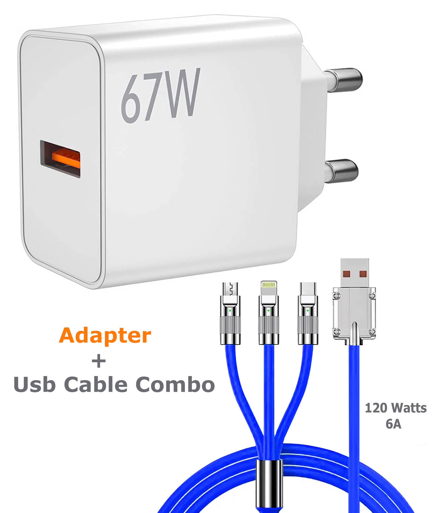     			Retailstore 67Watt Fast Charger with usb to 3-in-1 6AMP Charging cable Combo 1