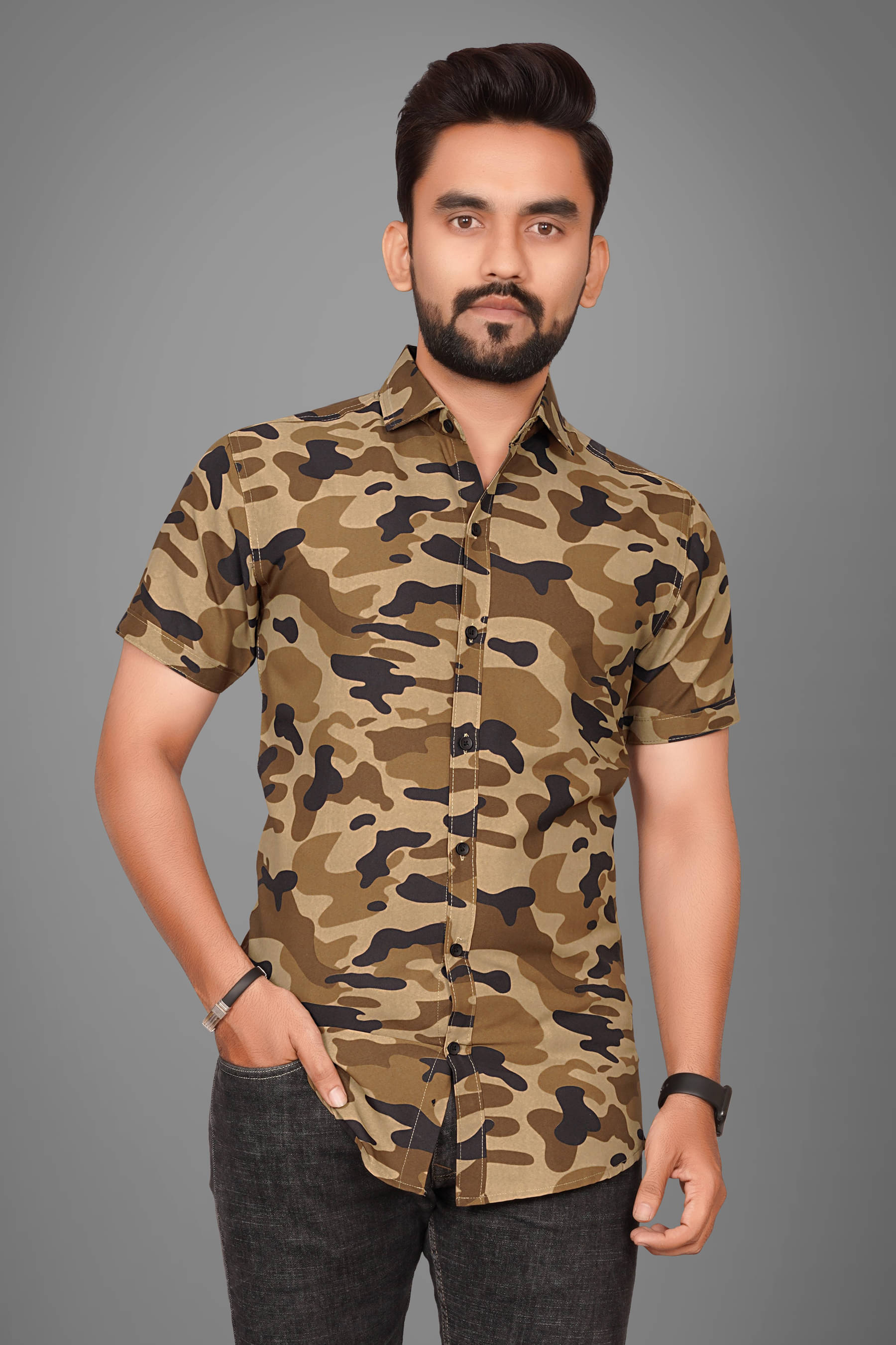 SUR-T Polyester Regular Fit Printed Half Sleeves Men's Casual Shirt - Khaki ( Pack of 1 ) SUR-T Polyester Regular Fit Printed Half Sleeves Men's Casual Shirt - Khaki ( Pack of 1 )