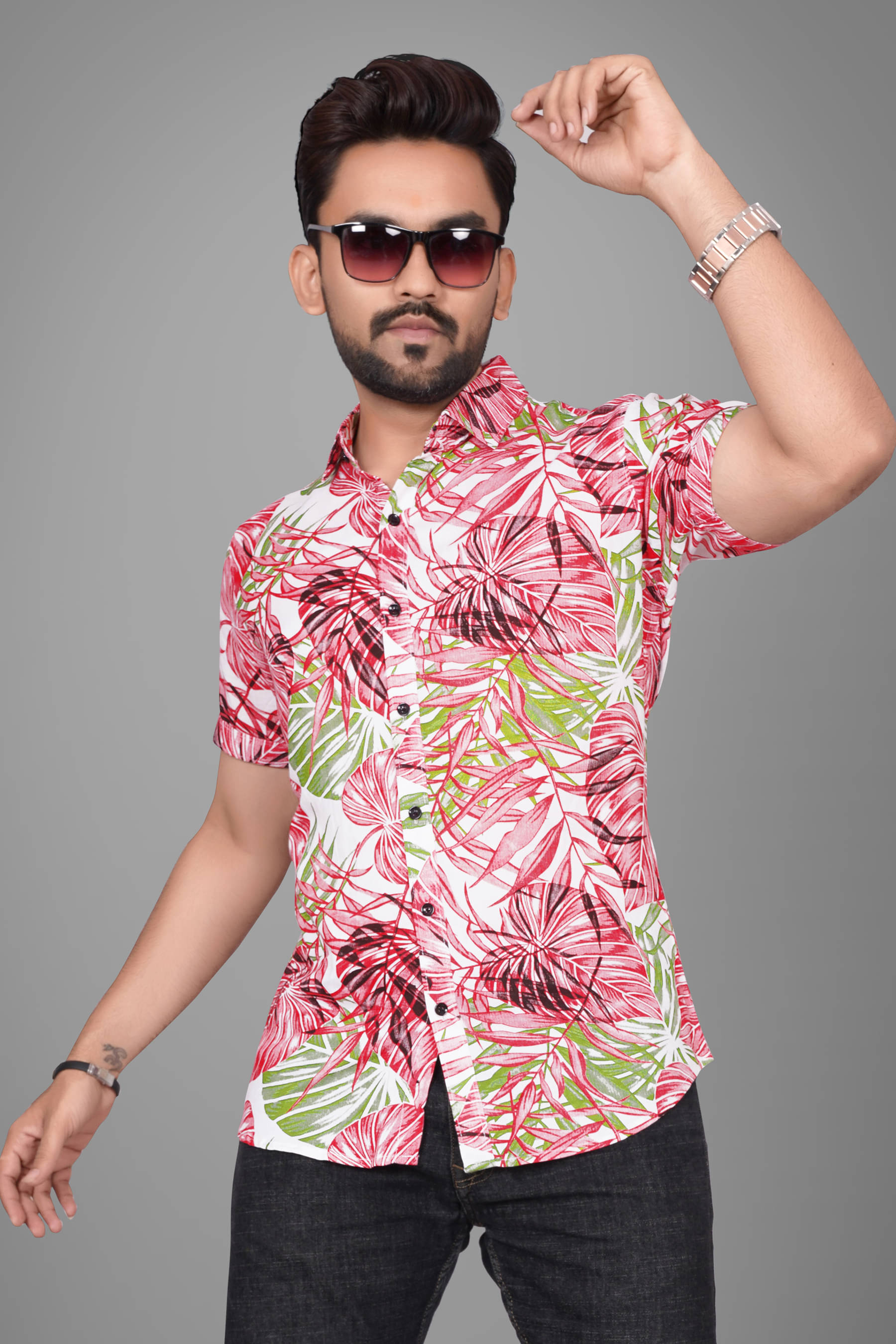     			SUR-T Viscose Regular Fit Printed Half Sleeves Men's Casual Shirt - Pink ( Pack of 1 )