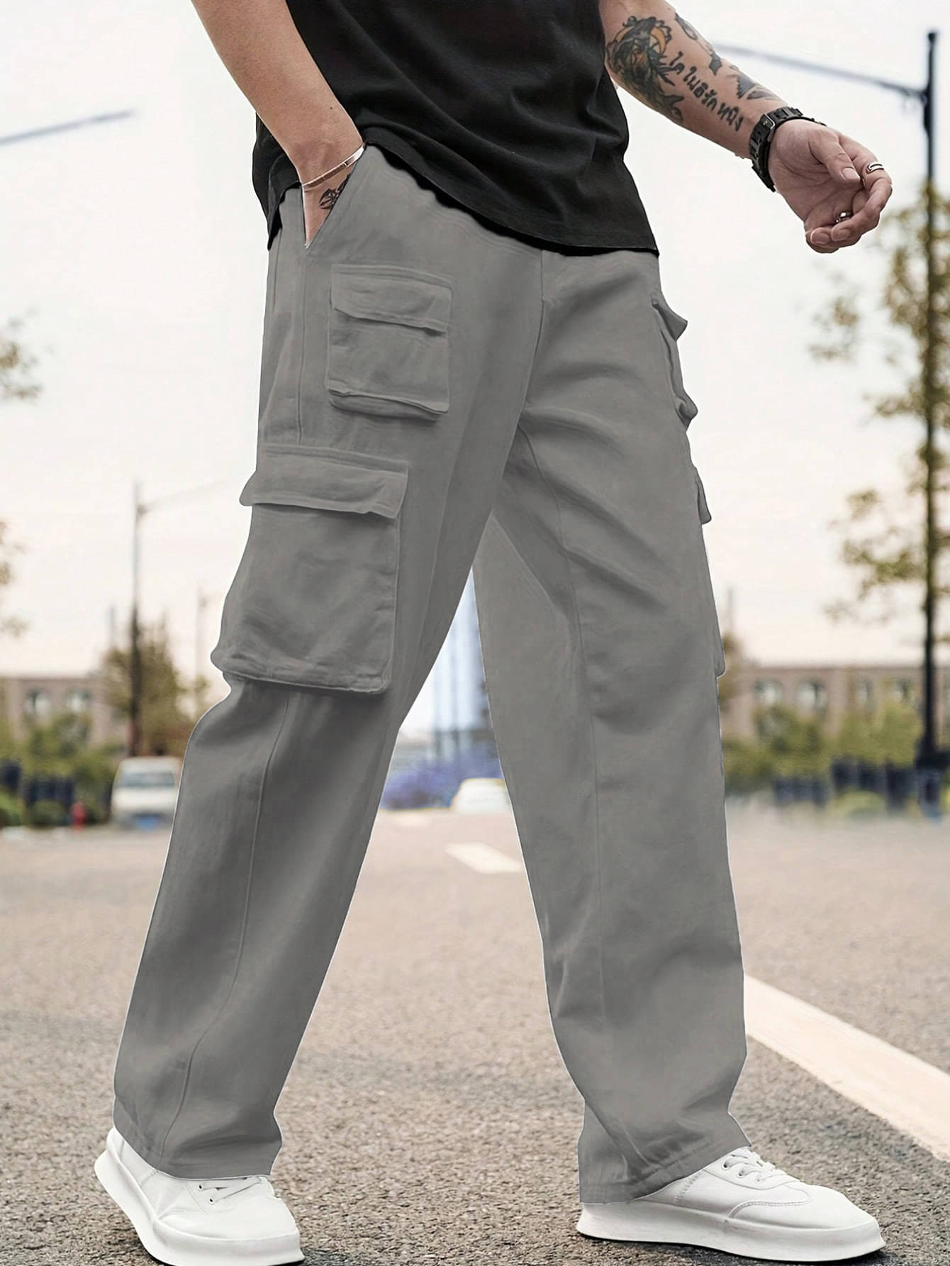     			Shine n Show Regular Flat Men's Cargos - Light Grey ( Pack of 1 )