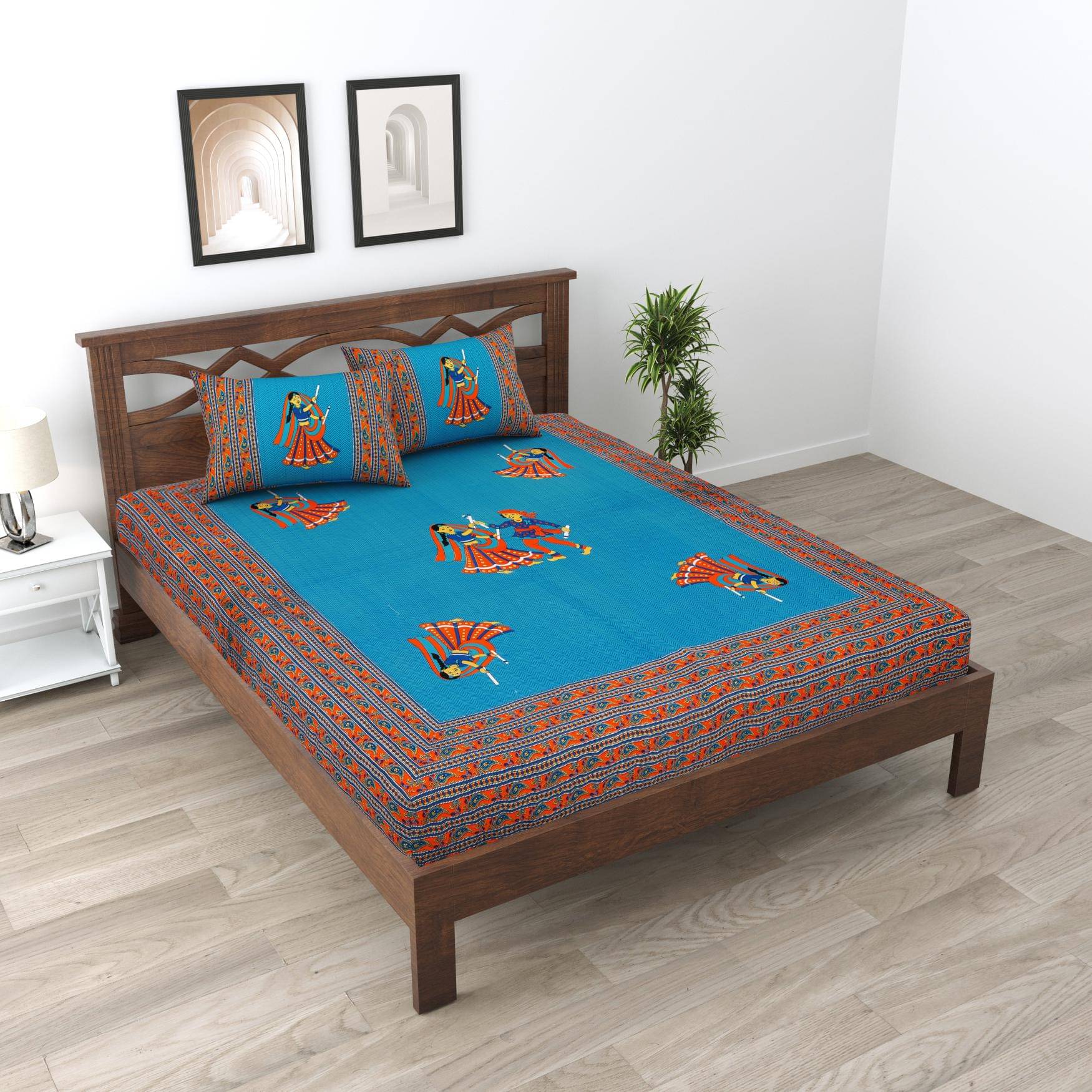     			Uniqchoice Cotton 1 Double Bedsheet with 2 Pillow Covers ( Blue )