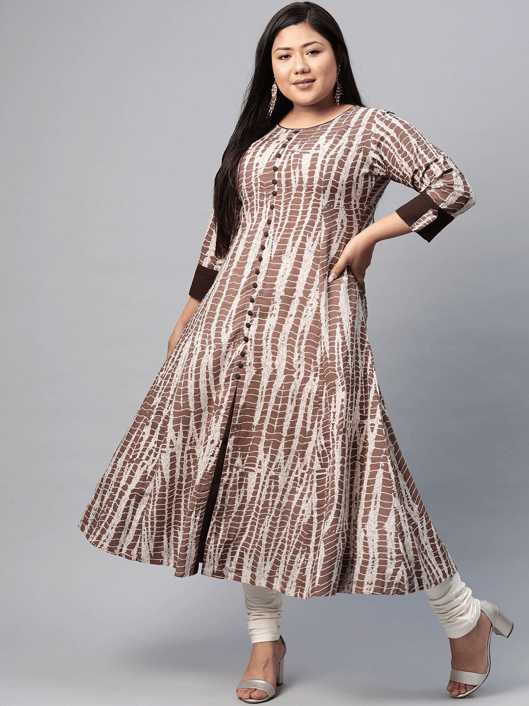 Yash Gallery Cotton Printed Anarkali Women's Kurti - Brown ( Pack of 1 ) Yash Gallery Cotton Printed Anarkali Women's Kurti - Brown ( Pack of 1 )