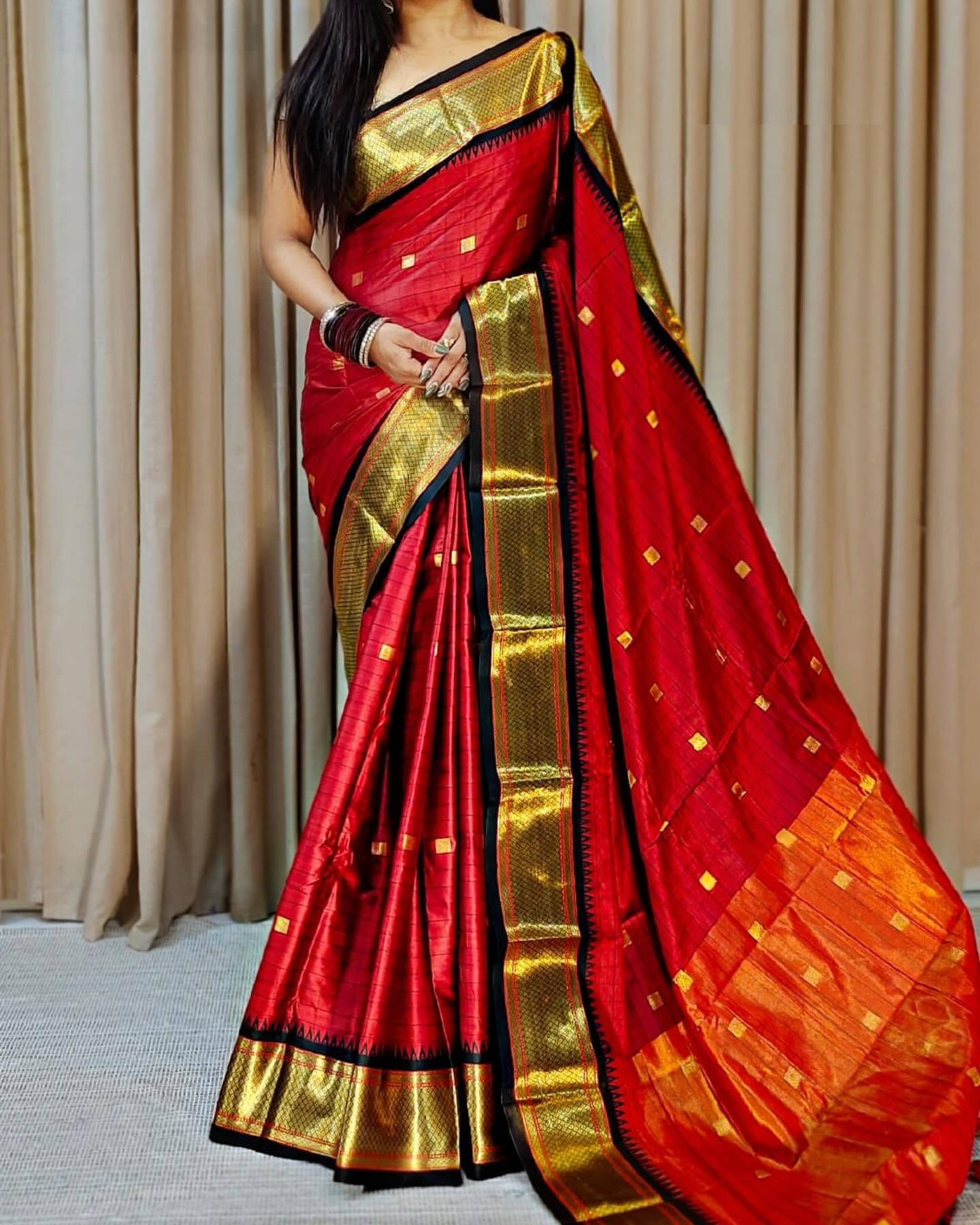 Aika Cotton Embellished Saree With Unstitched Blouse Piece ( Red ) Aika Cotton Embellished Saree With Unstitched Blouse Piece ( Red )