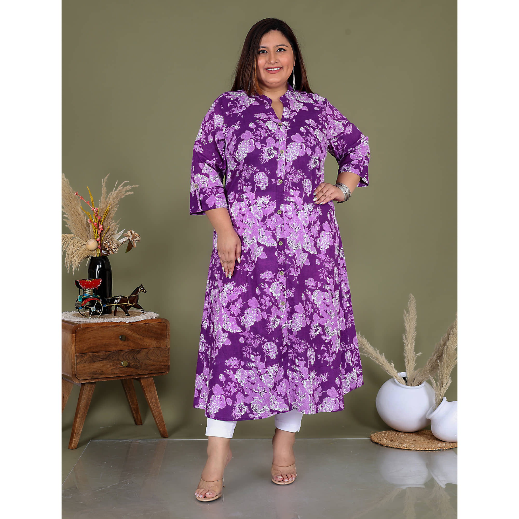 Avnii Cotton Printed A-line Women's Kurti - Purple ( Pack of 1 ) - Kurtis, Tunics | Buy online on ZillyBuy
