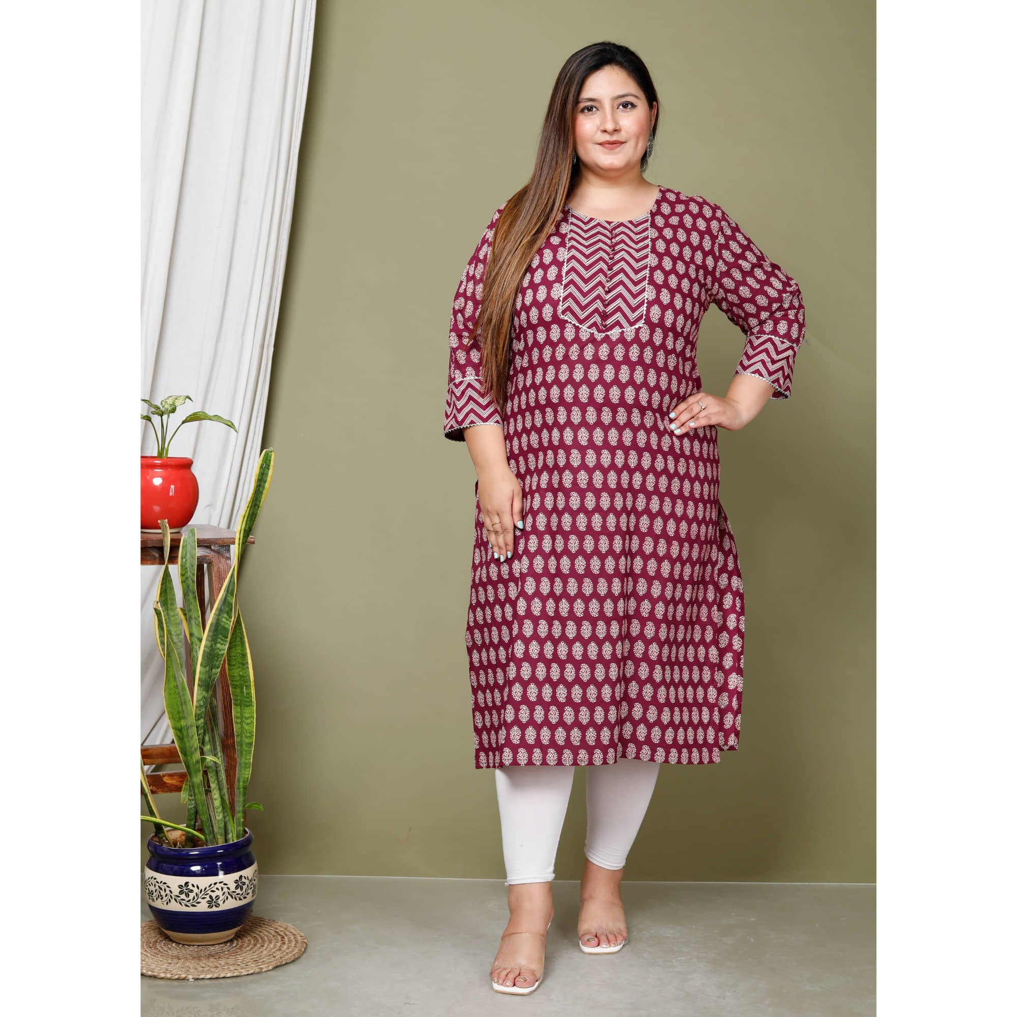 Avnii Cotton Printed Straight Women's Kurti - Maroon ( Pack of 1 ) - Kurtis, Tunics | Buy online on ZillyBuy