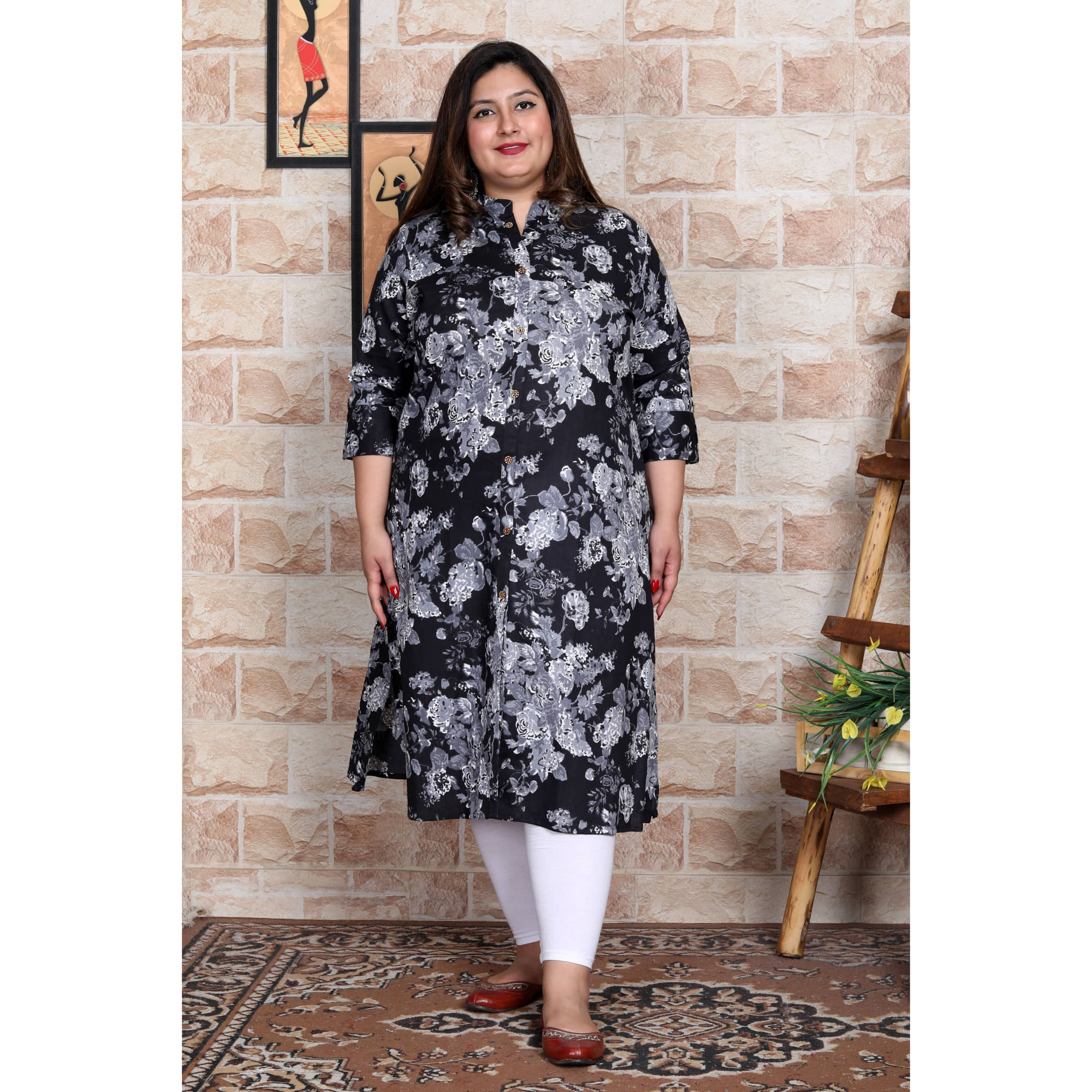 Avnii Cotton Printed Straight Women's Kurti - Black ( Pack of 1 ) - Kurtis, Tunics | Buy online on ZillyBuy