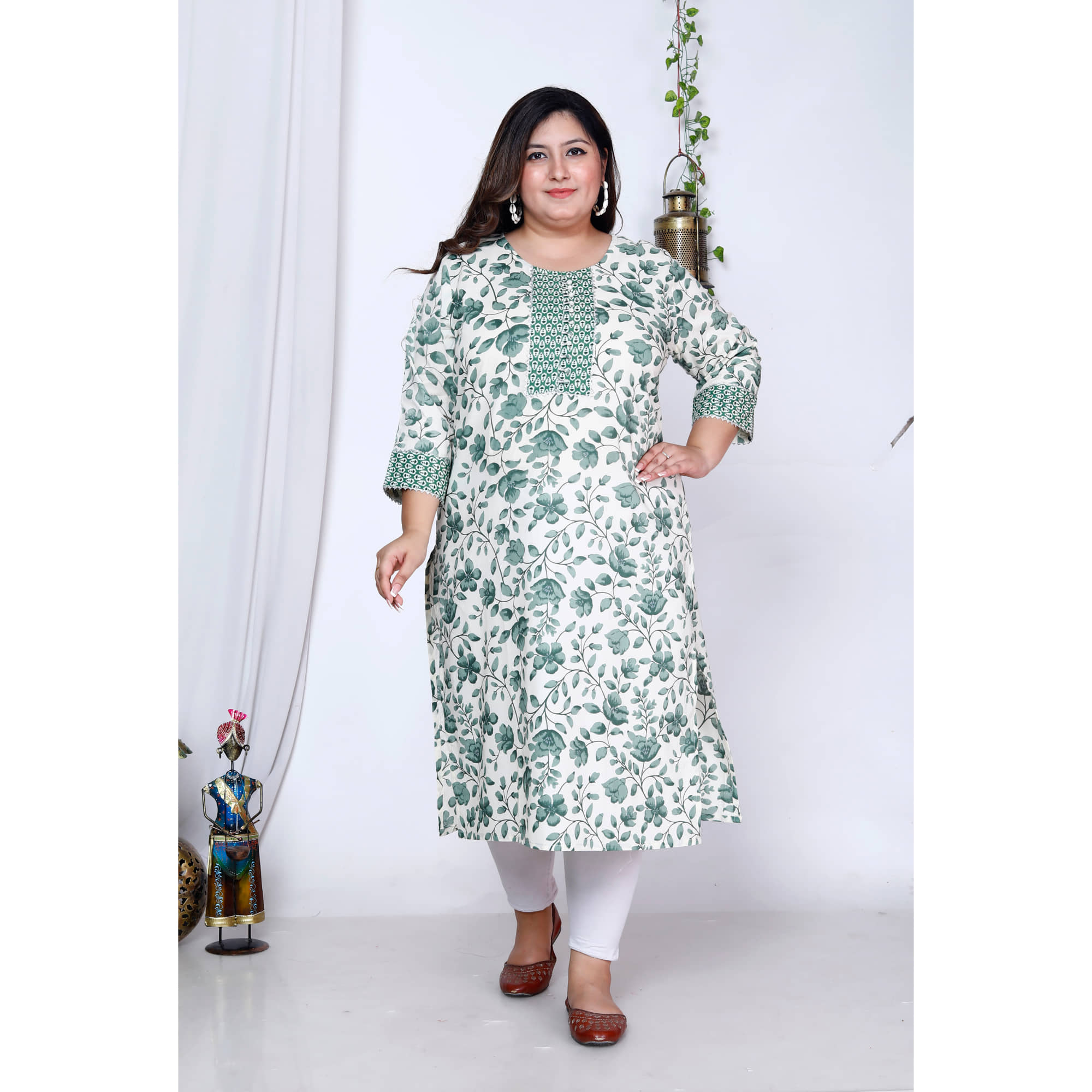 Avnii Cotton Printed Straight Women's Kurti - Green ( Pack of 1 ) - Kurtis, Tunics | Buy online on ZillyBuy