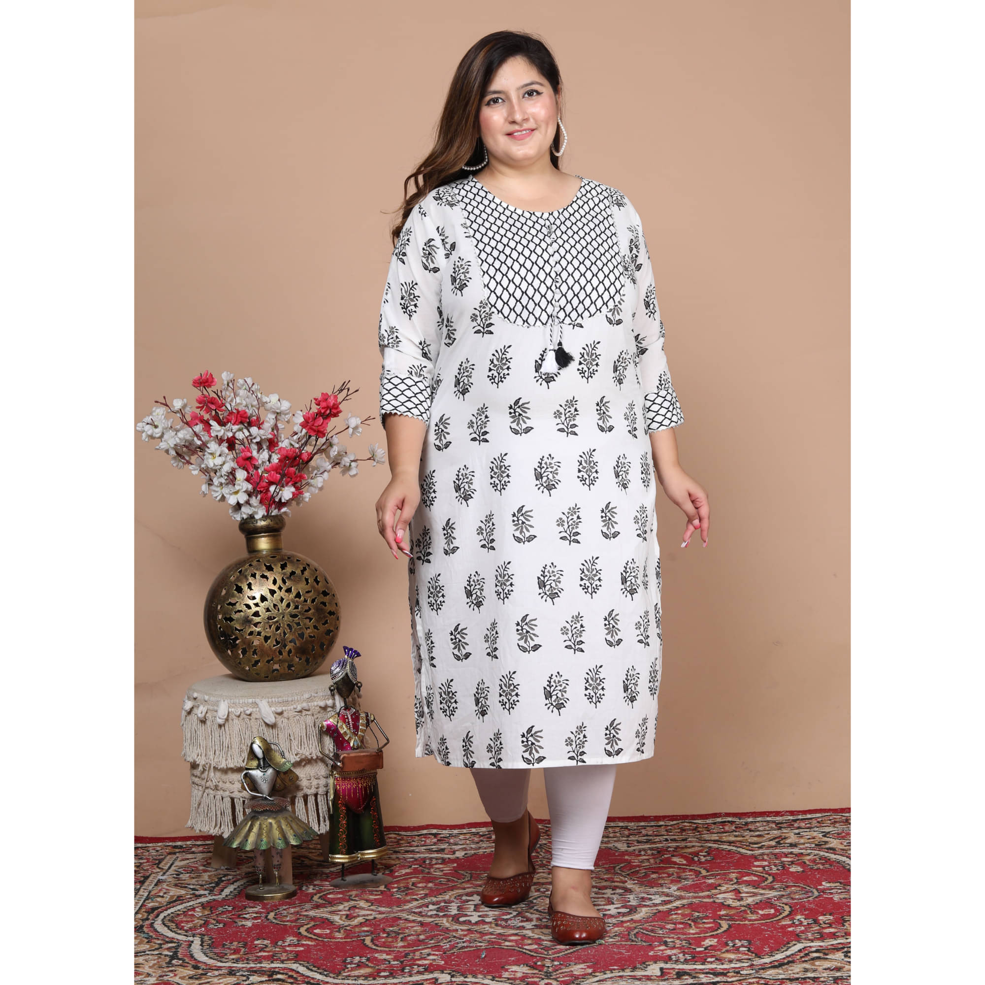    			Avnii Cotton Printed Straight Women's Kurti - White ( Pack of 1 )