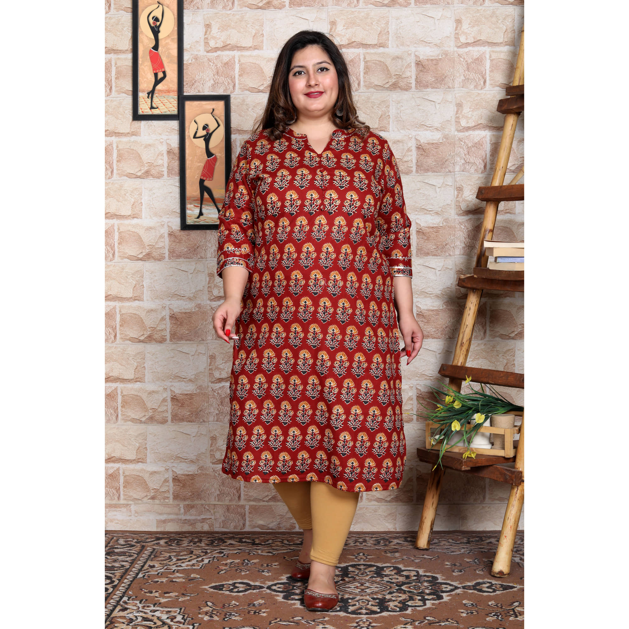 Avnii Cotton Printed Straight Women's Kurti - Red ( Pack of 1 ) - Kurtis, Tunics | Buy online on ZillyBuy