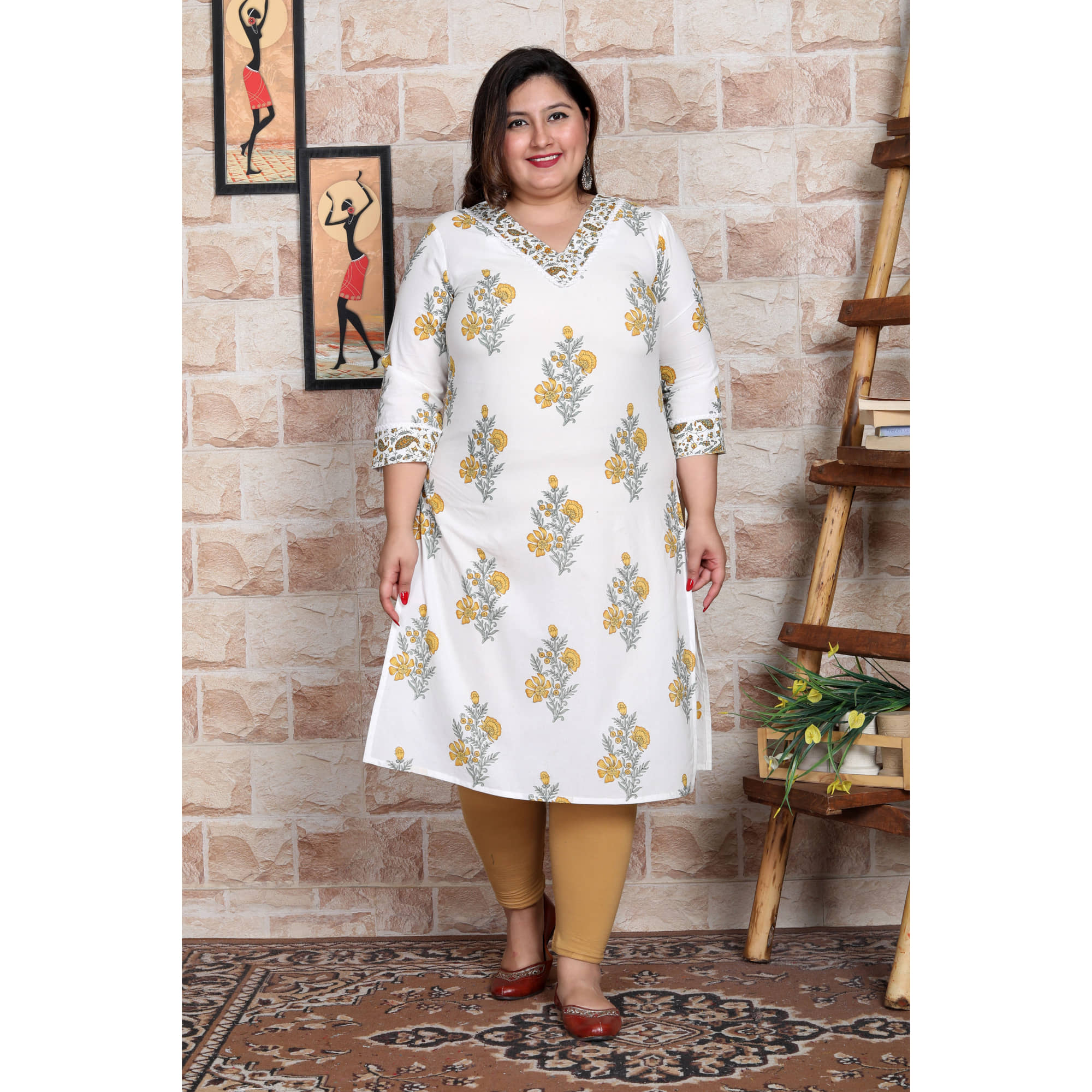 Avnii Cotton Printed Straight Women's Kurti - Yellow ( Pack of 1 ) - Kurtis, Tunics | Buy online on ZillyBuy