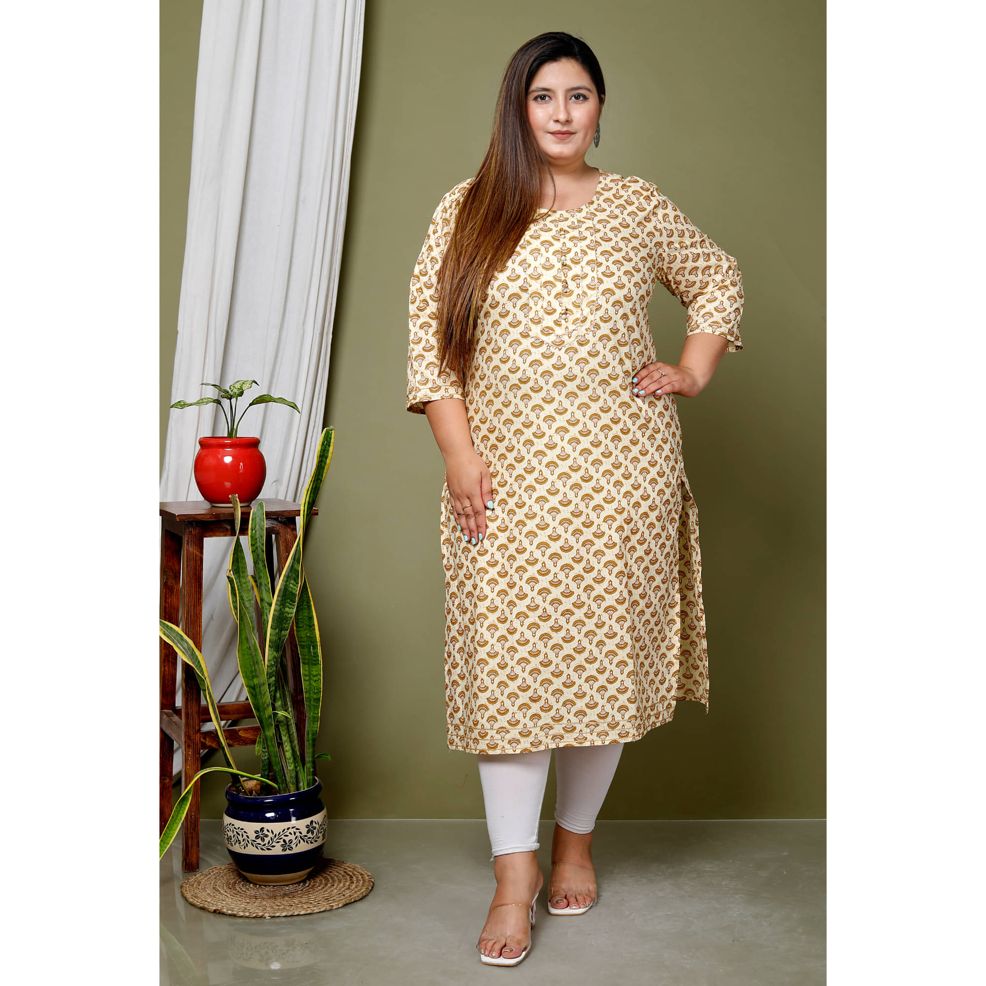 Avnii Cotton Printed Straight Women's Kurti - Yellow ( Pack of 1 ) Avnii Cotton Printed Straight Women's Kurti - Yellow ( Pack of 1 )