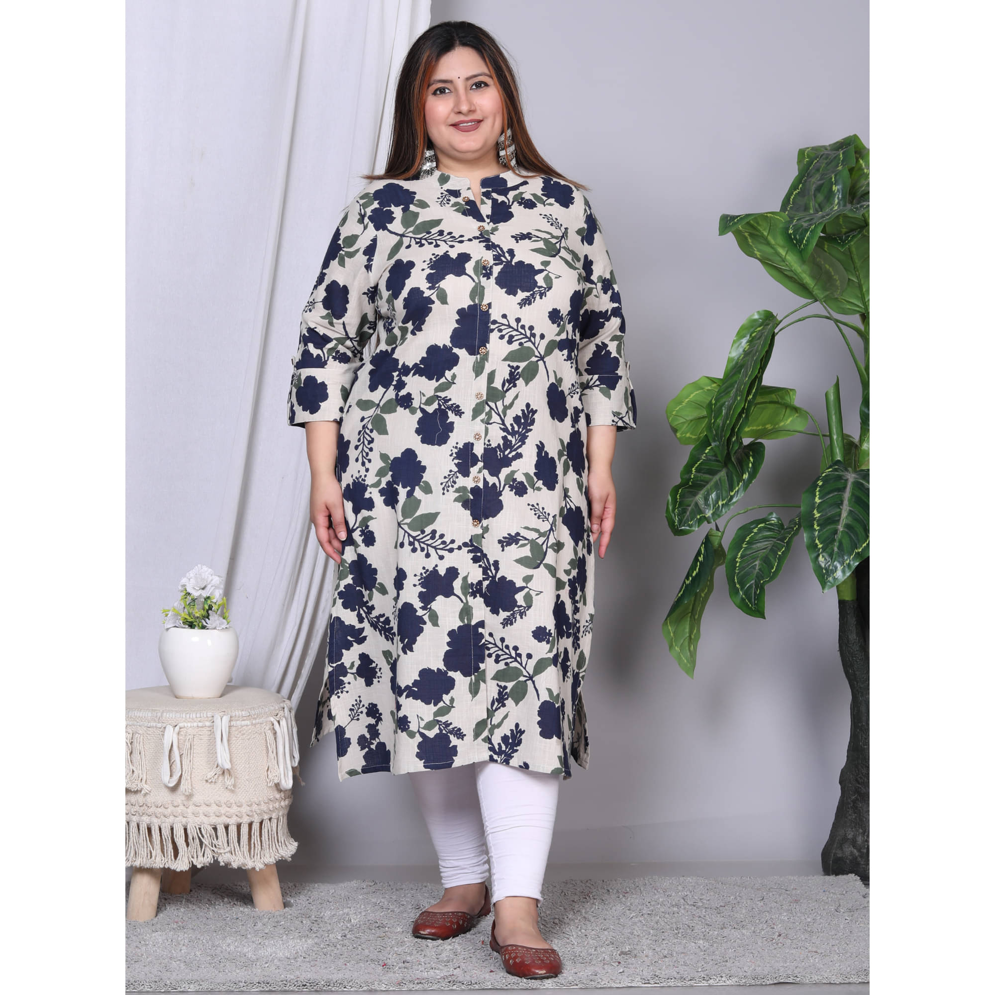     			Avnii Cotton Printed Straight Women's Kurti - Blue ( Pack of 1 )