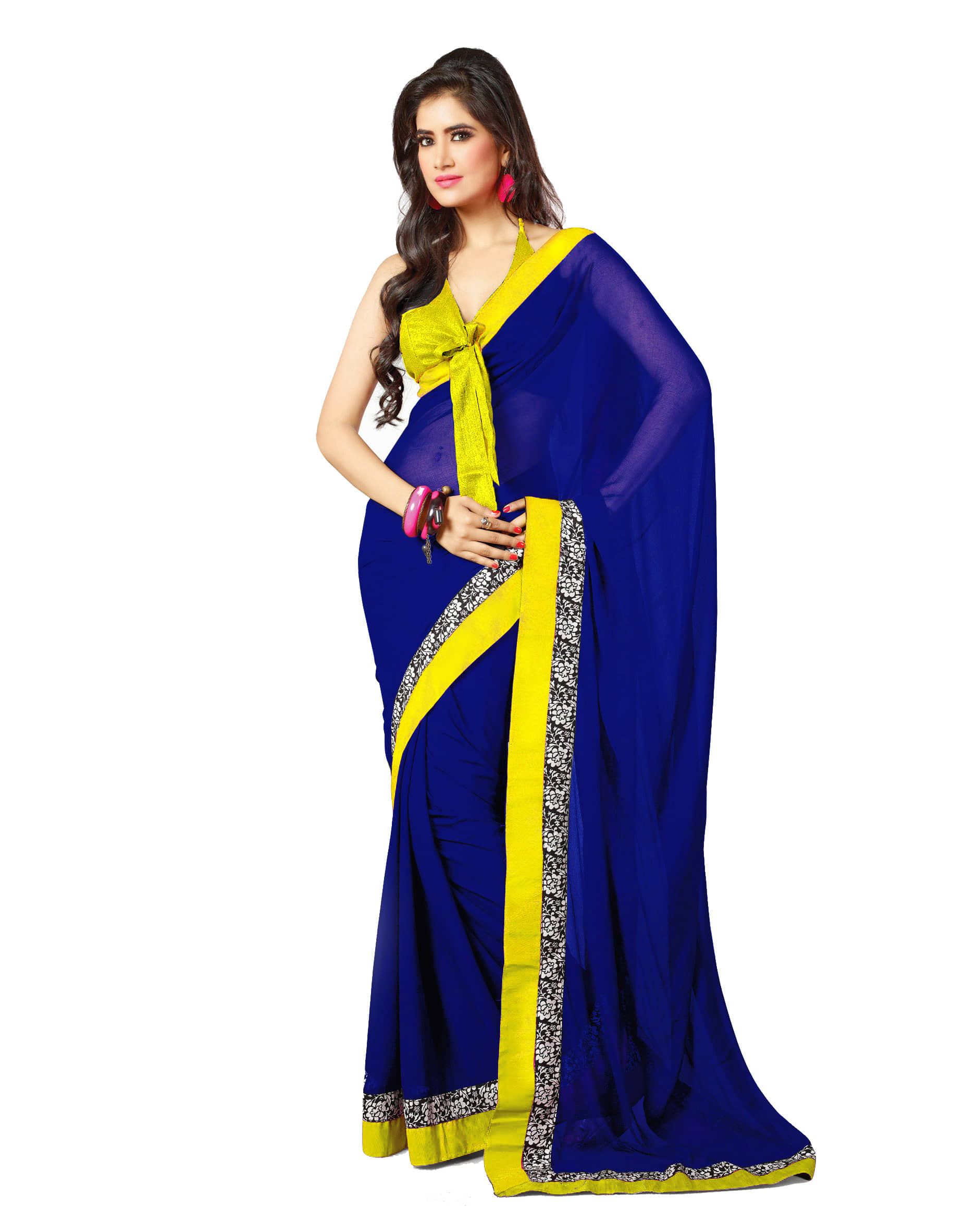 Bhuwal Fashion Georgette Solid Saree With Unstitched Blouse Piece ( Orange ) - Sarees | Buy online on ZillyBuy
