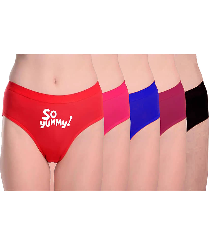 DOOZIE LOVEPLUS Pack of 5 Poly Cotton Printed Women's Hipster ( Multicolor )