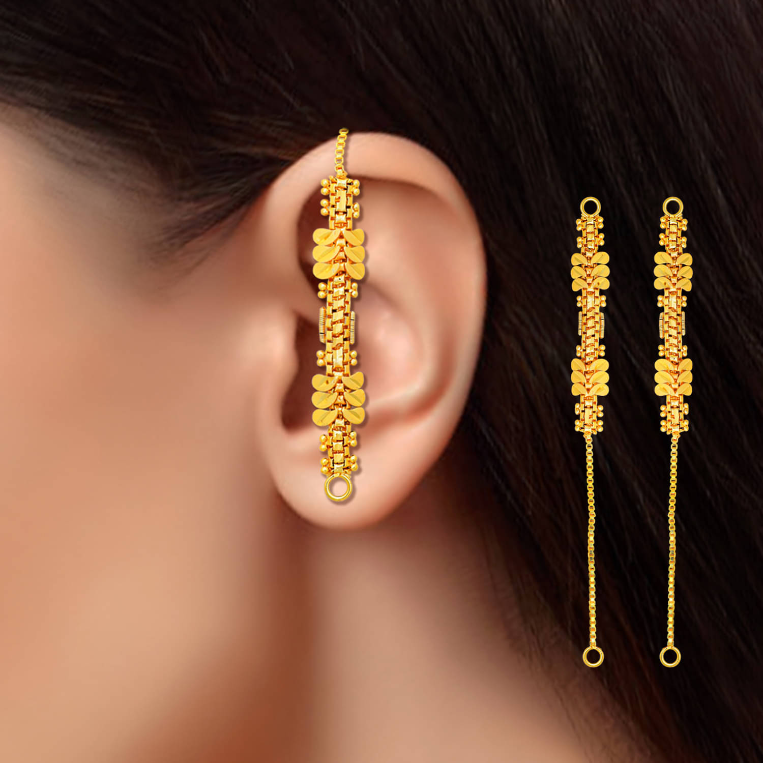     			Drashti Collection Golden Ear Chain Earrings ( Pack of 1 )