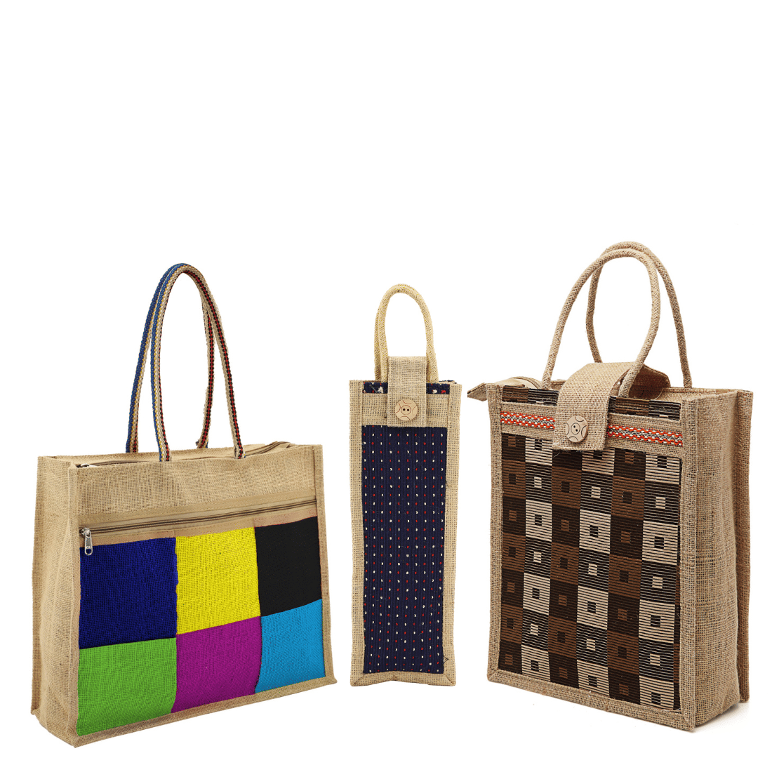     			ENSAC Tote Bag Jute Set of 3 ( Dark Grey )