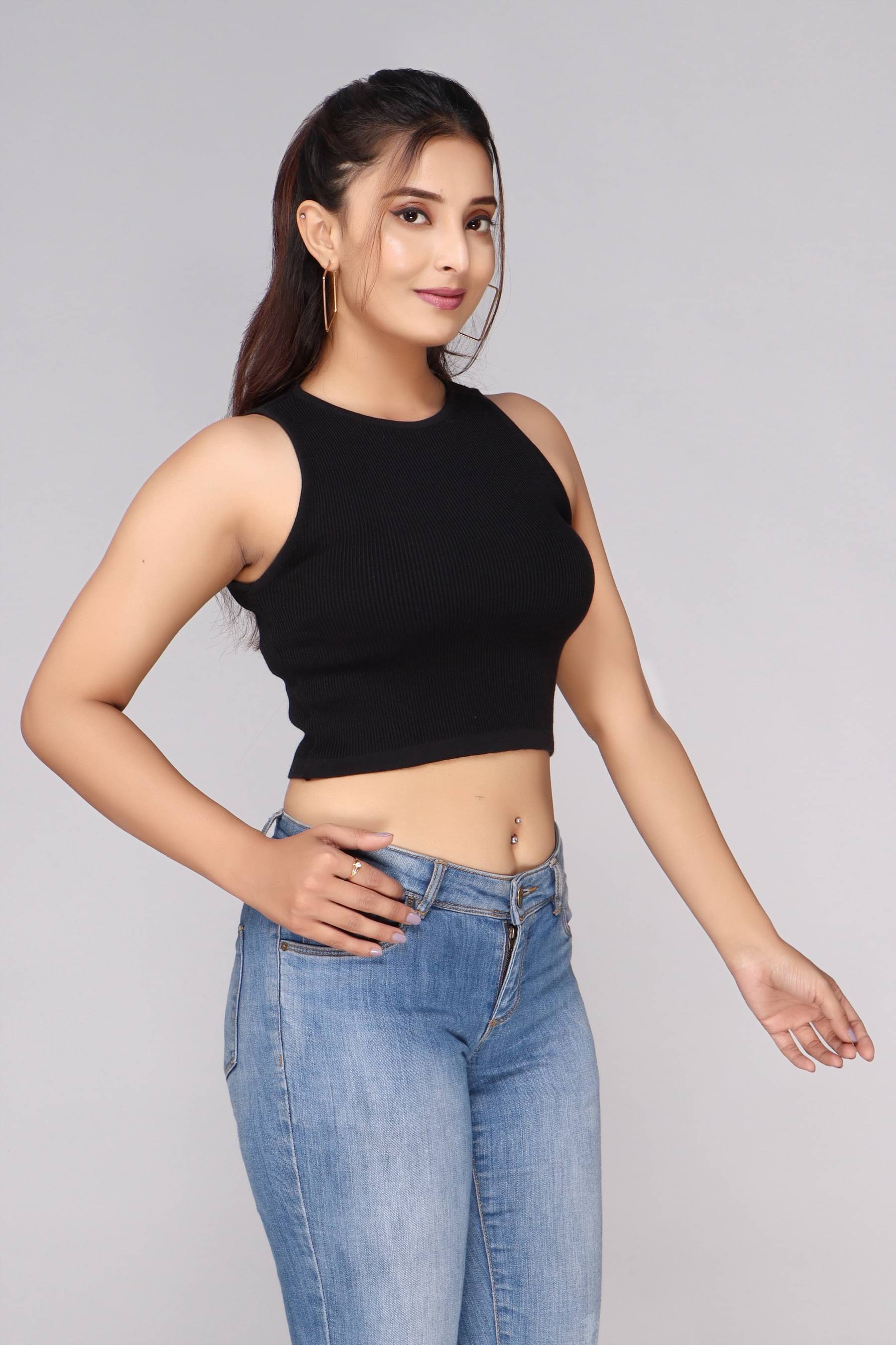     			FEVERFEW Women's Cotton Crop Top ( Black )