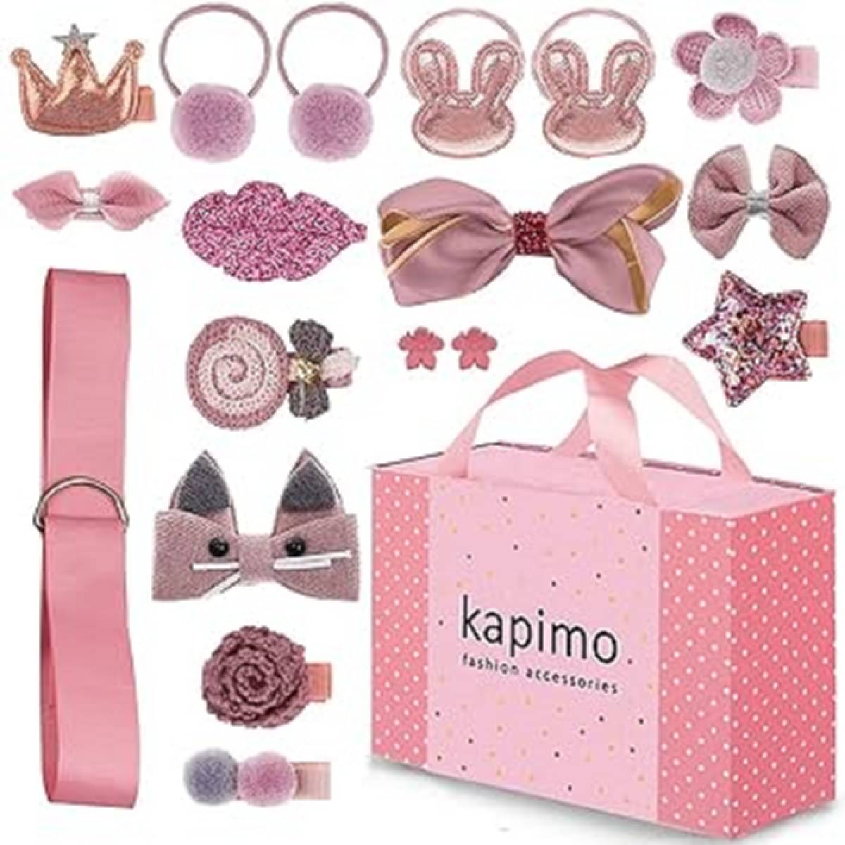     			Fancy Hair Clips For Baby Girls Toddlers Assorted Stylish Fashion Hair Accessories 18 Pcs Gift Set Box (Dark Pink)