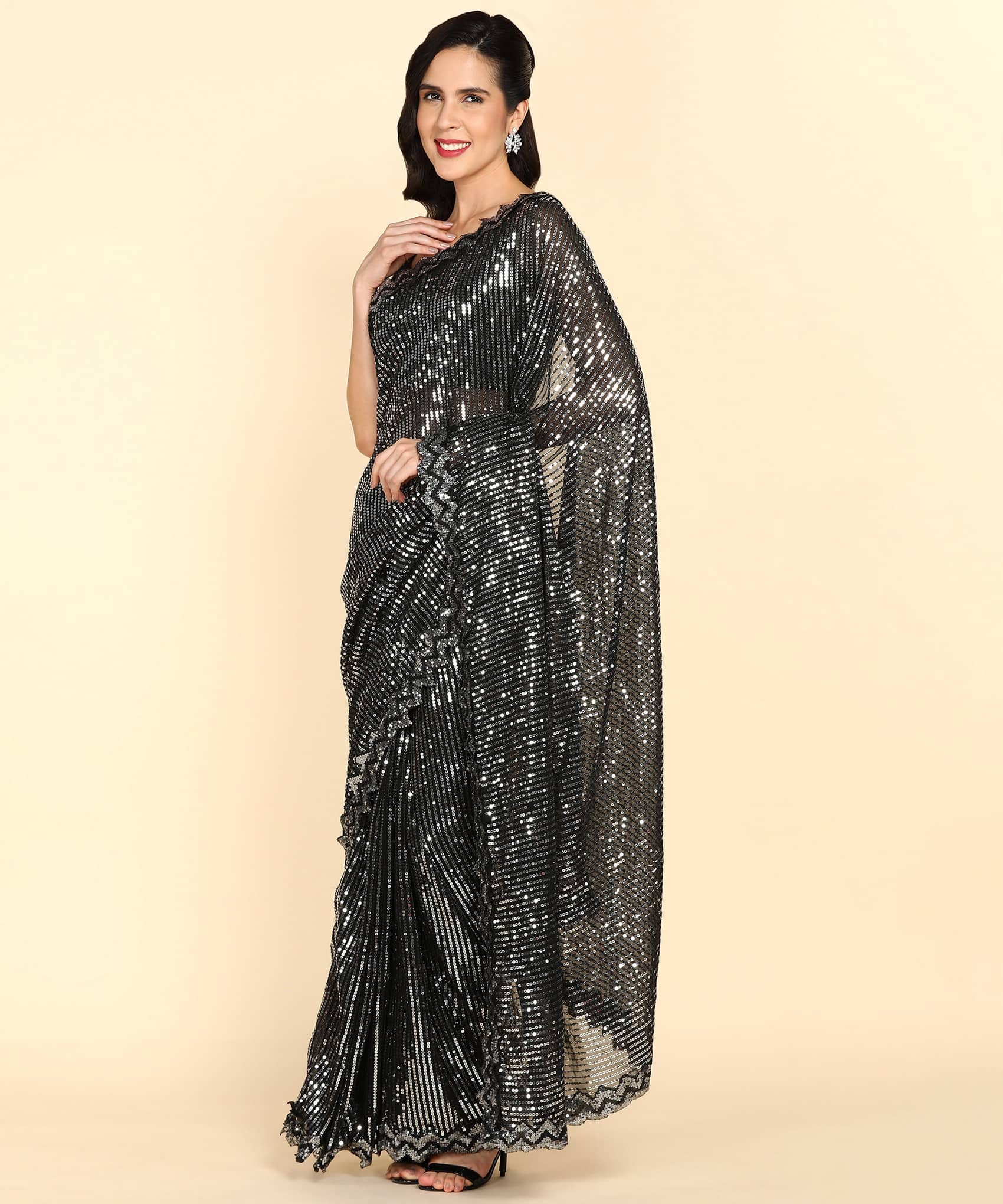 JULEE Banarasi Silk Embellished Saree With Unstitched Blouse Piece ( Black ) - Sarees | Buy online on ZillyBuy