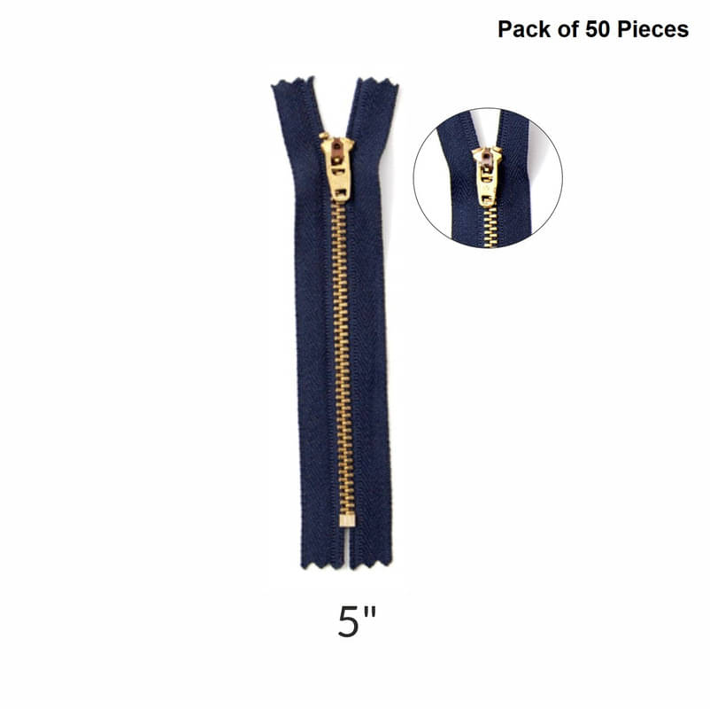     			Jyoti Zipper - Brass - 4.5 (Y Type) (50 Zips of Blue Color of 5 Inches) Open-Ended, Ideal for Tailoring, Crafts, Fashion, Dressmaking | Zips Used in Stitching, Sewing, Pants, Bags - Pack of 50 Pieces