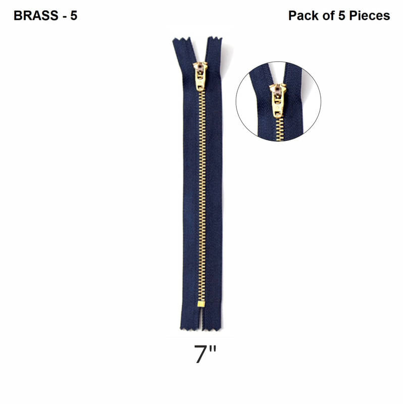     			Jyoti Zipper - Brass - 5 (Y Type) (5 Zips of Blue Color of 7 Inches) Open-Ended, Ideal for Tailoring, Crafts, Fashion, Dressmaking | Zips Used in Stitching, Sewing, Pants, Bags - Pack of 5 Pieces