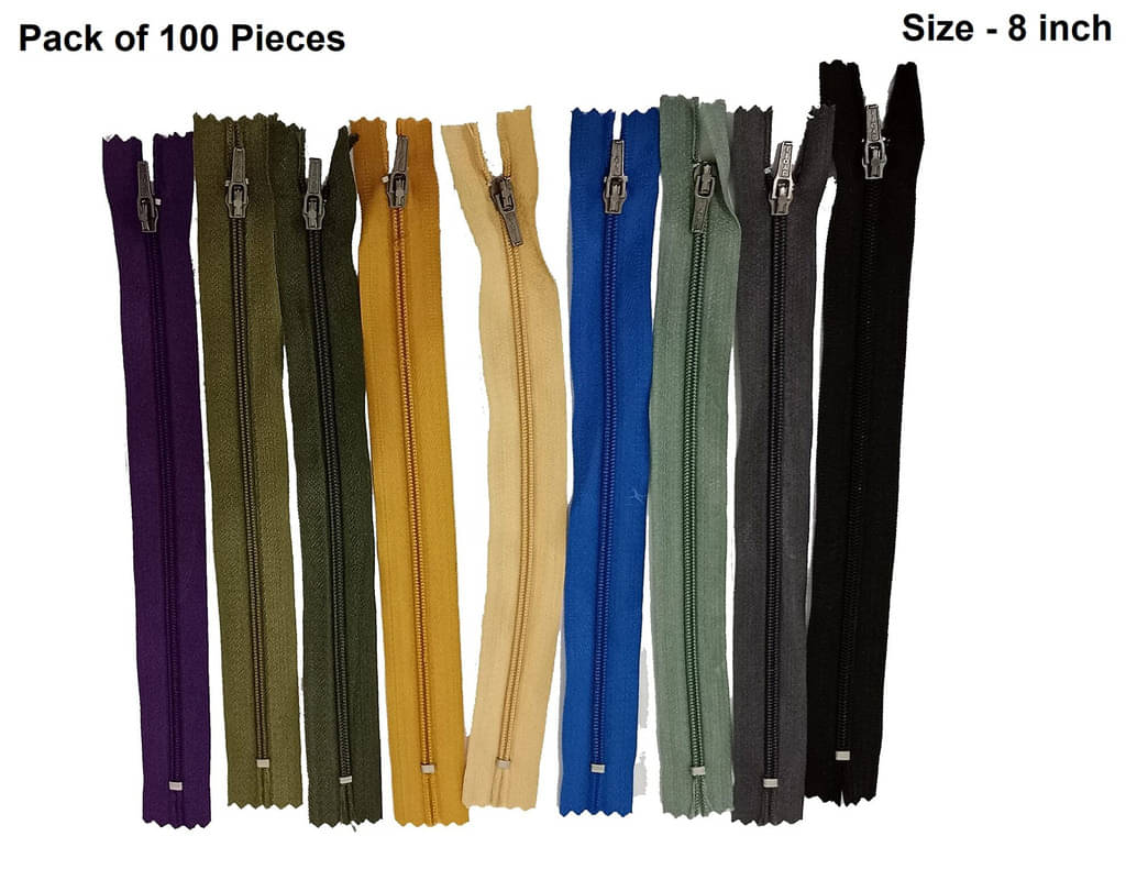     			Jyoti Zipper - CFC Size 3 - Multicolored (100 Zips of 8 Inches) Open-Ended, Ideal for Tailoring, Crafts, Fashion, Dressmaking | Zips Used in Stitching, Sewing, Pants, Bags - Pack of 100 Pieces